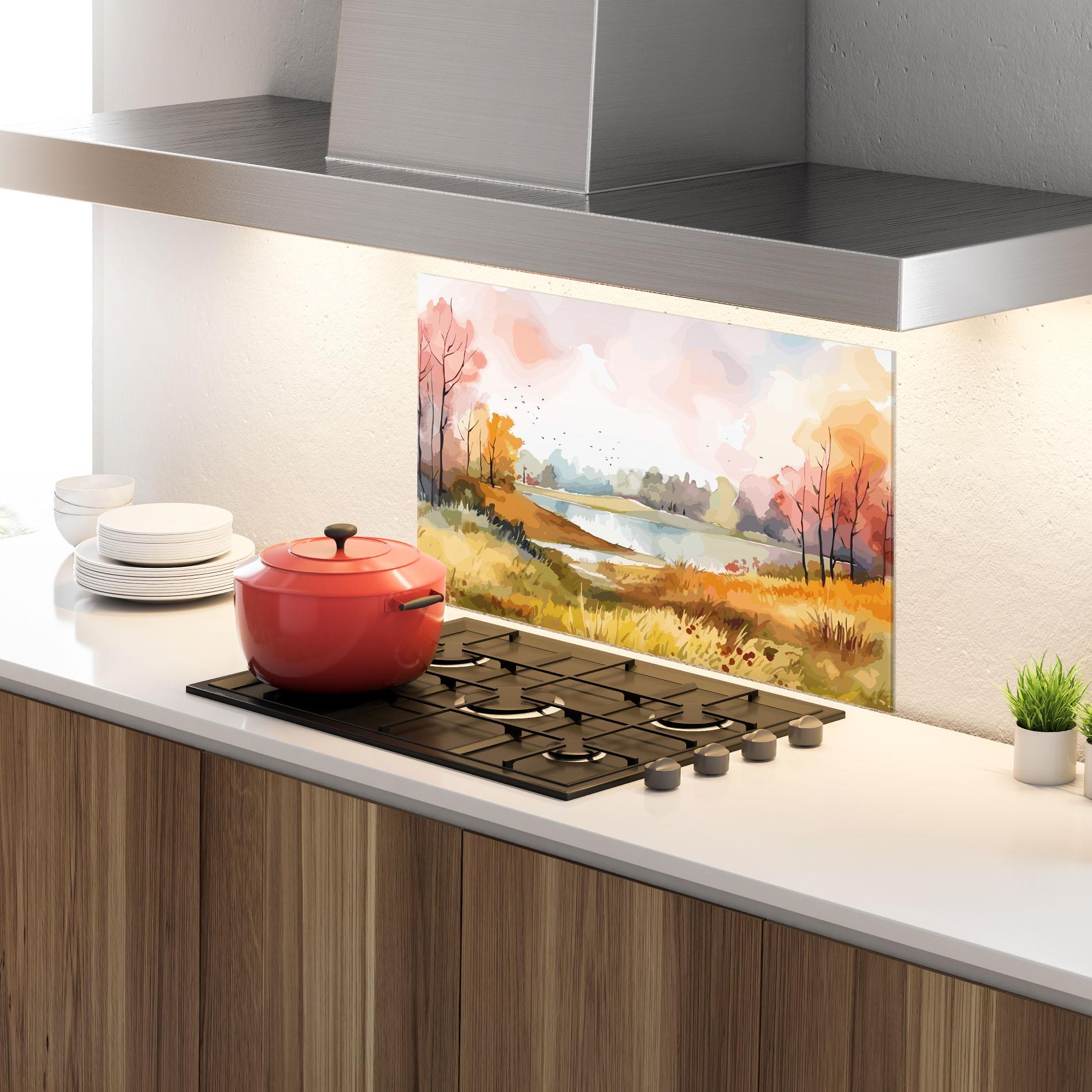 Panou Sticla Bucatarie Autumn Watercolor mockup 4