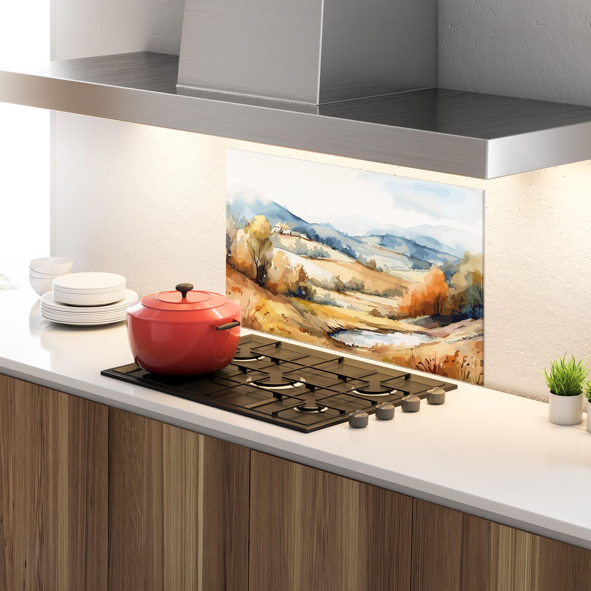 Panou Sticla Bucatarie Blue Orange Autumn mockup 4