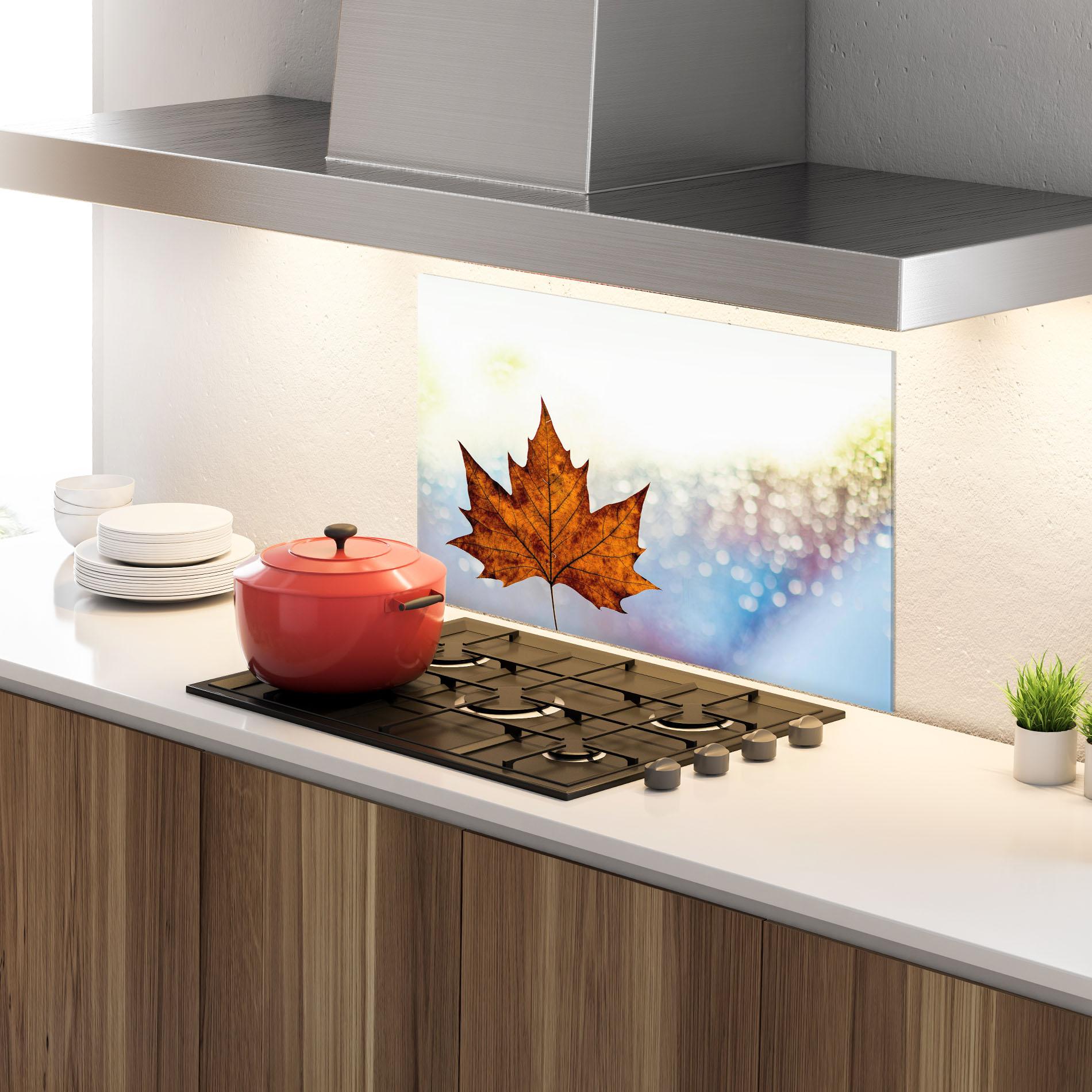 Panou Sticla Bucatarie Brown Orange Leaf mockup 4