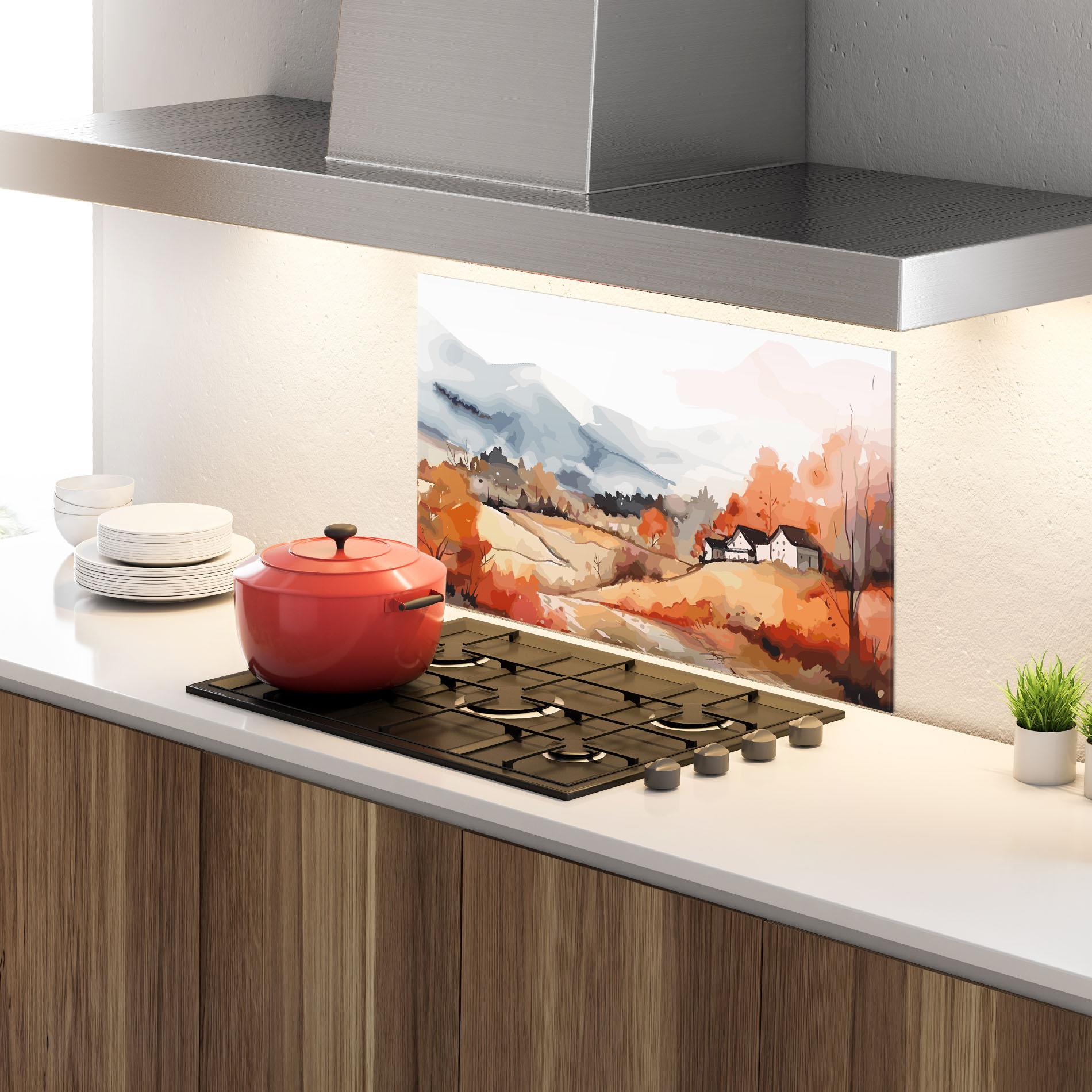 Panou Sticla Bucatarie Orange Grey Autumn mockup 4