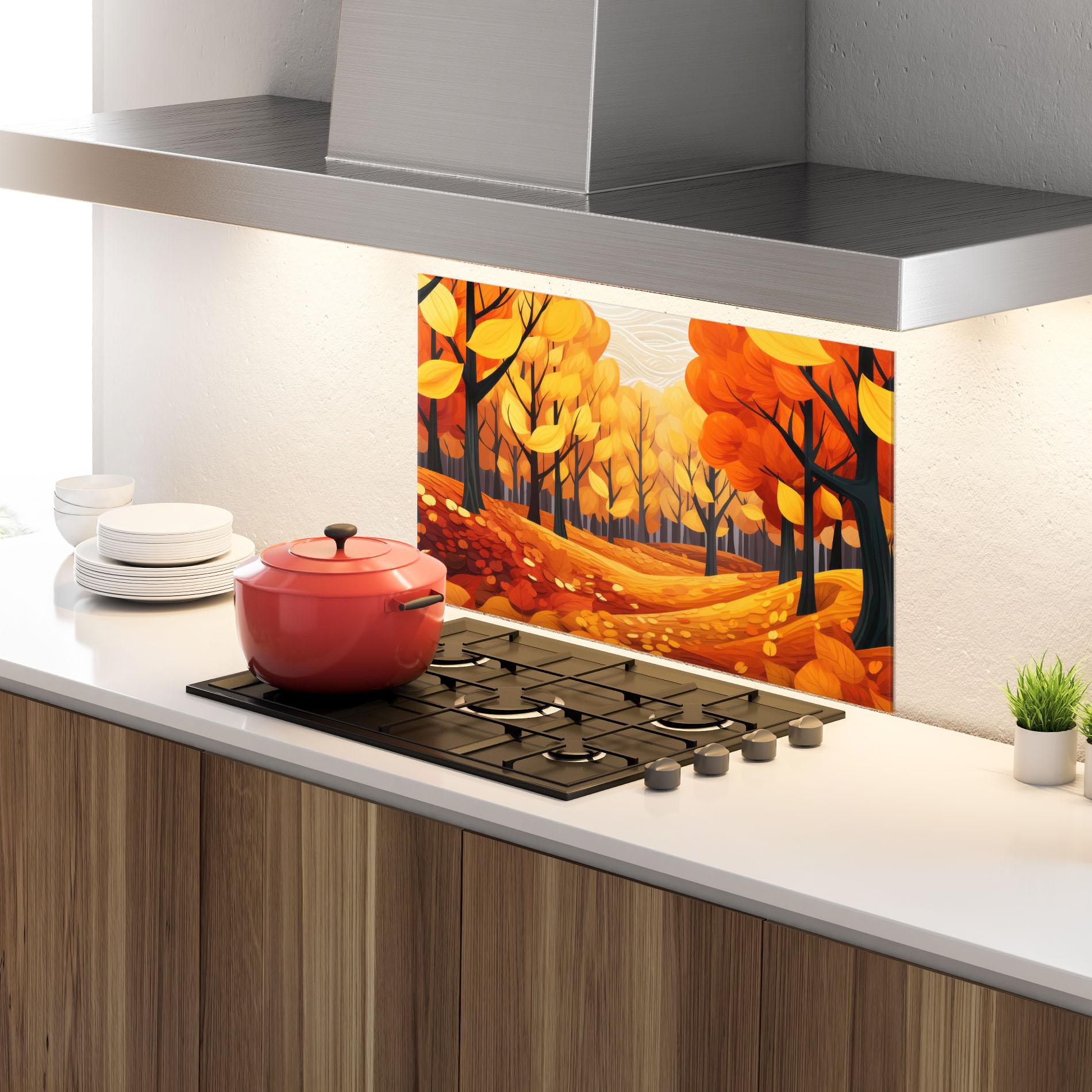 Panou Sticla Bucatarie Orange Trees Forest mockup 4