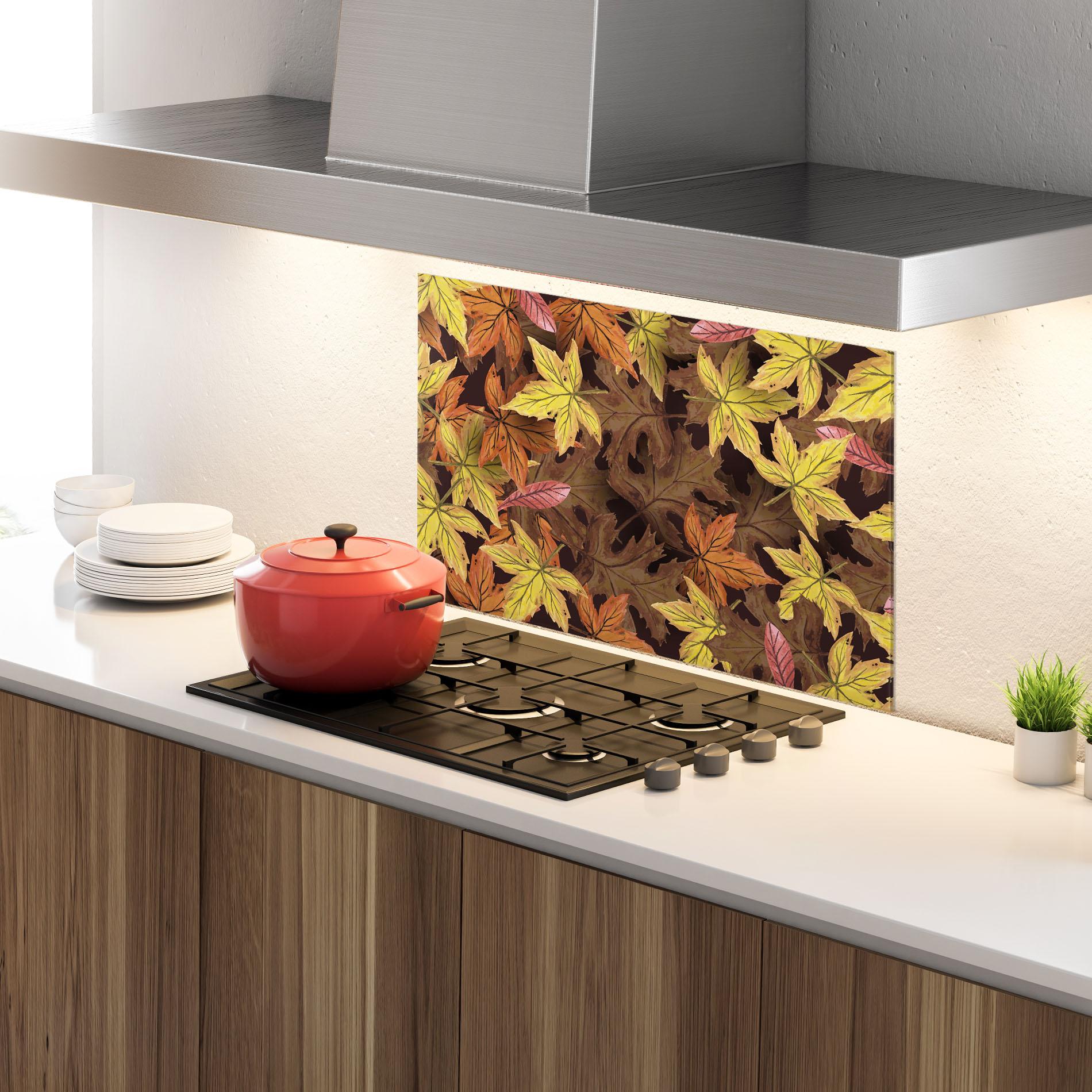 Panou Sticla Bucatarie Painted Leaves mockup 4