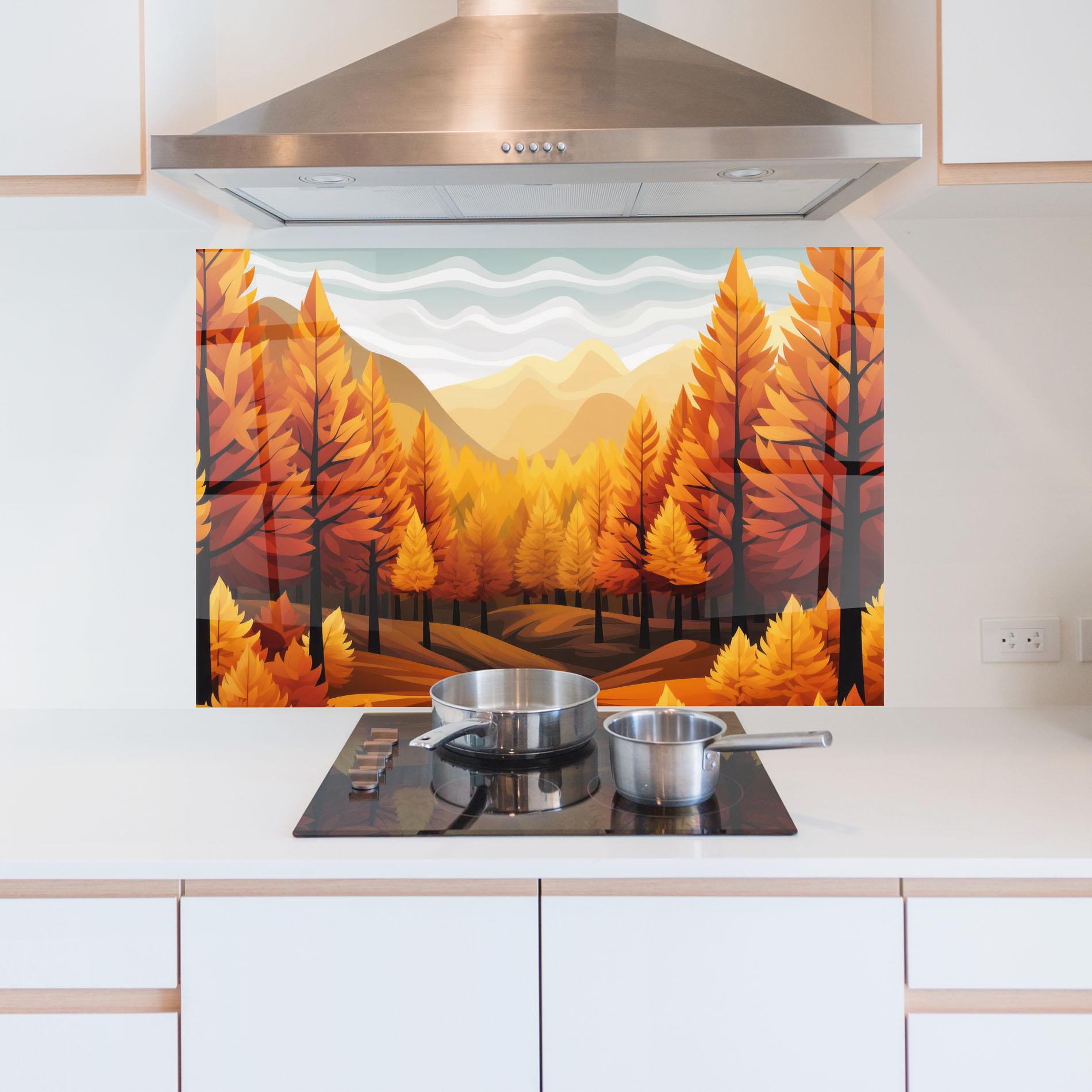 Panou Sticla Bucatarie Autumn Trees Orange mockup 5