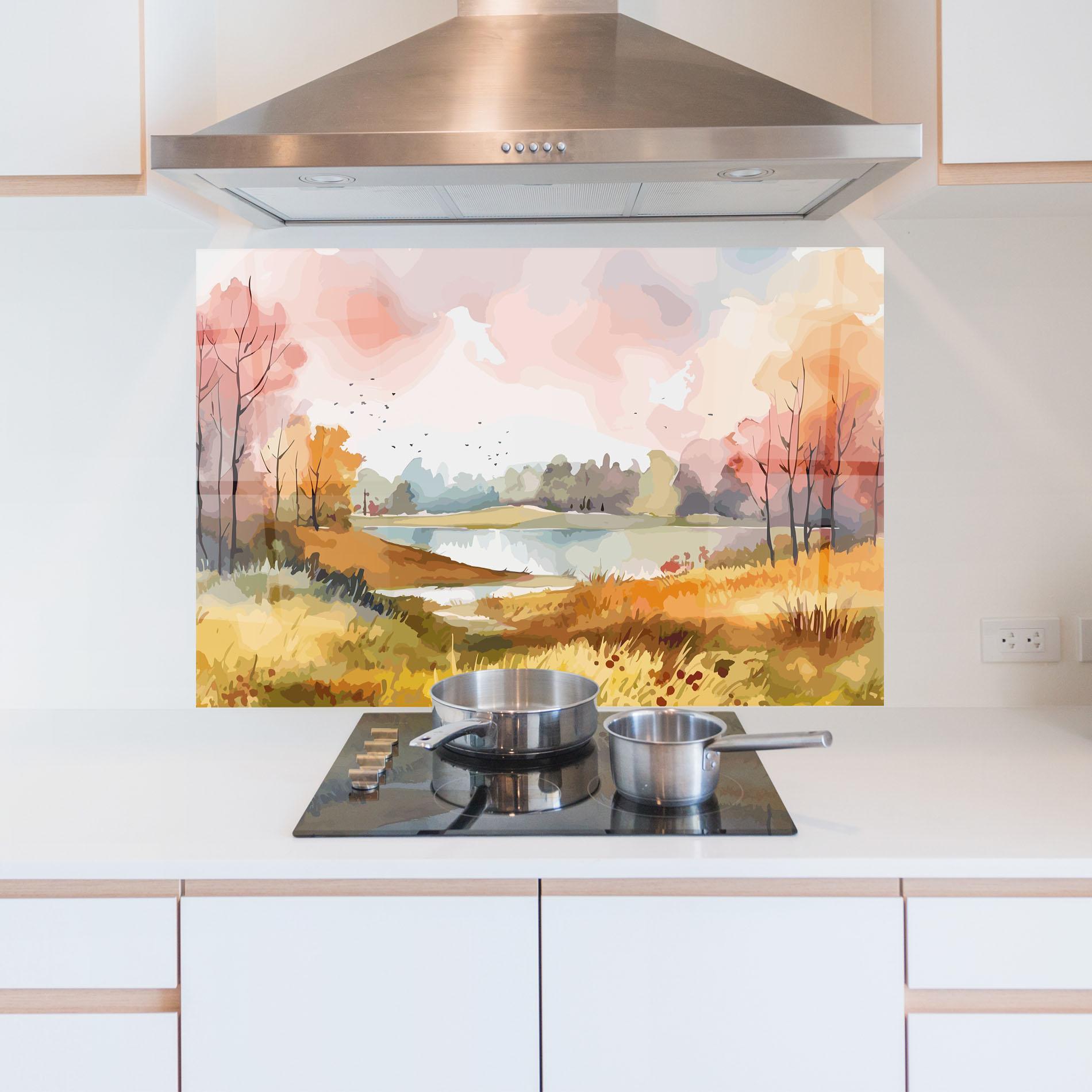 Panou Sticla Bucatarie Autumn Watercolor mockup 5