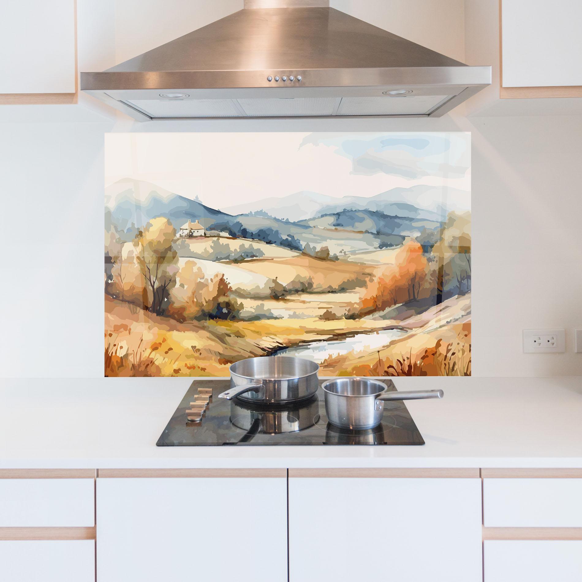 Panou Sticla Bucatarie Blue Orange Autumn mockup 5