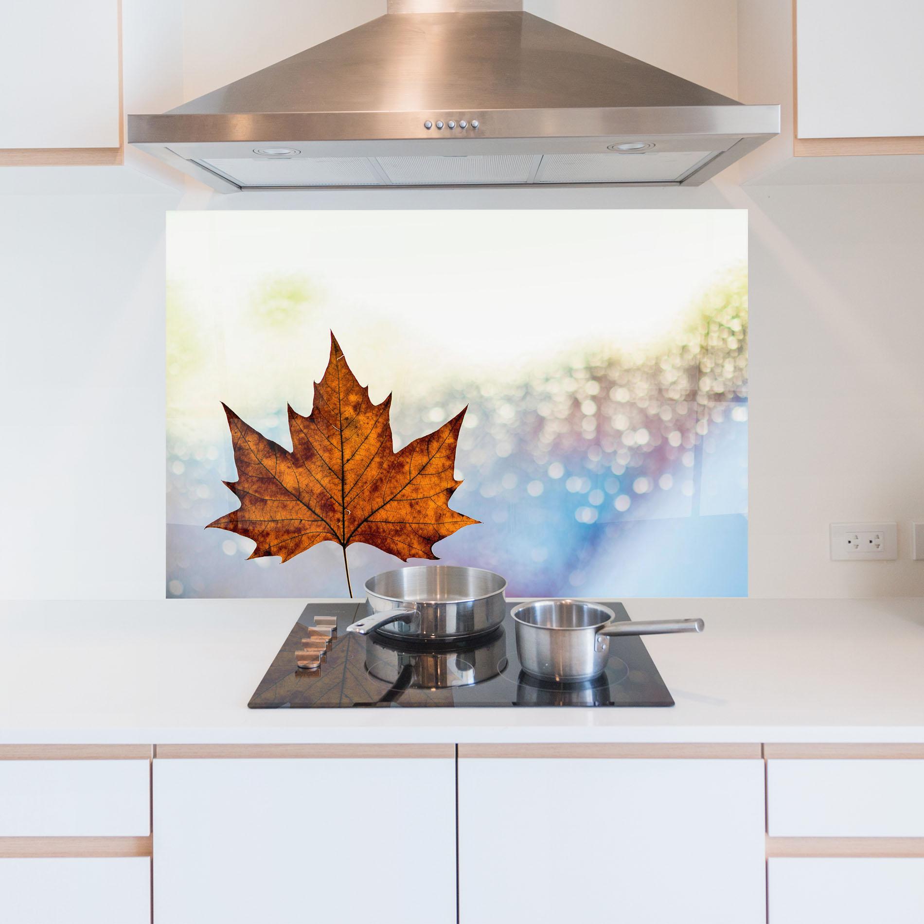 Panou Sticla Bucatarie Brown Orange Leaf mockup 5