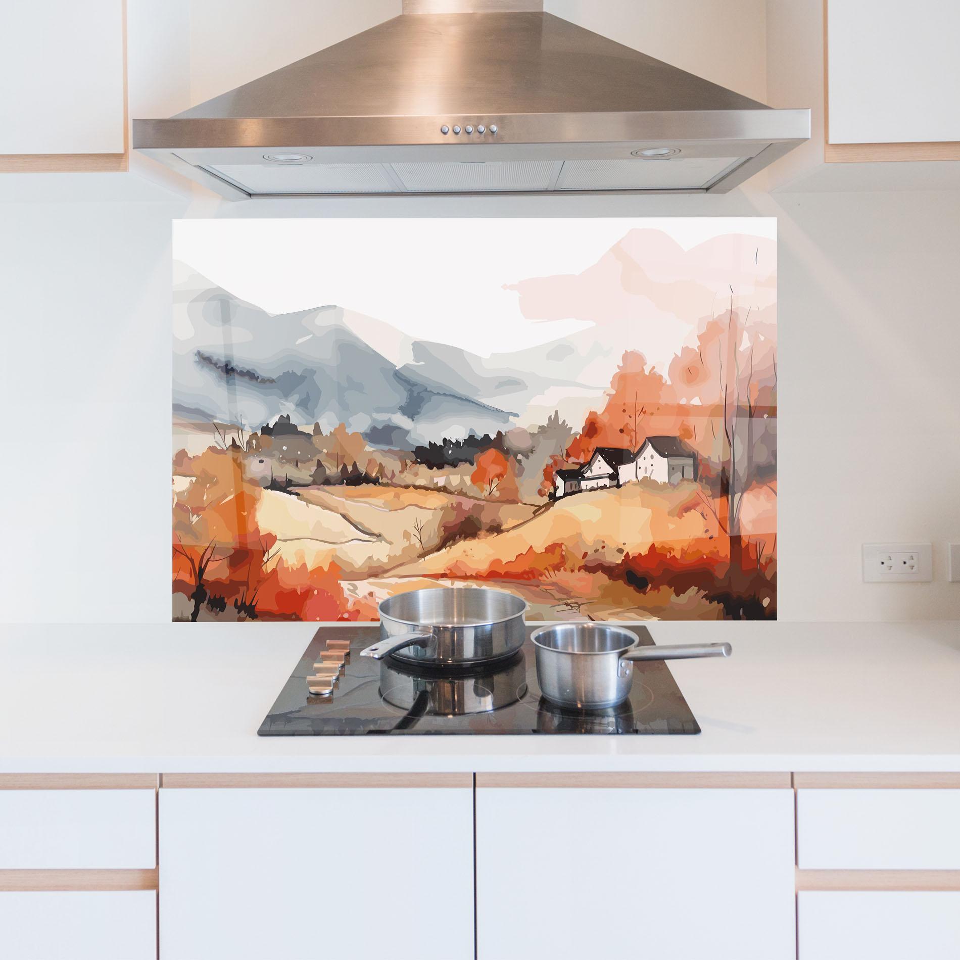 Panou Sticla Bucatarie Orange Grey Autumn mockup 5