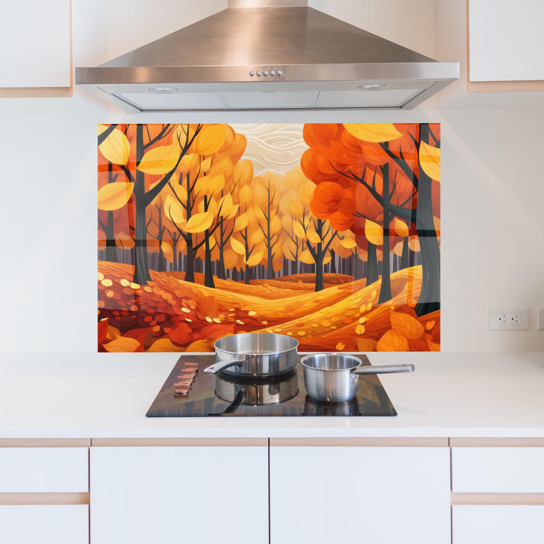 Panou Sticla Bucatarie Orange Trees Forest mockup 5