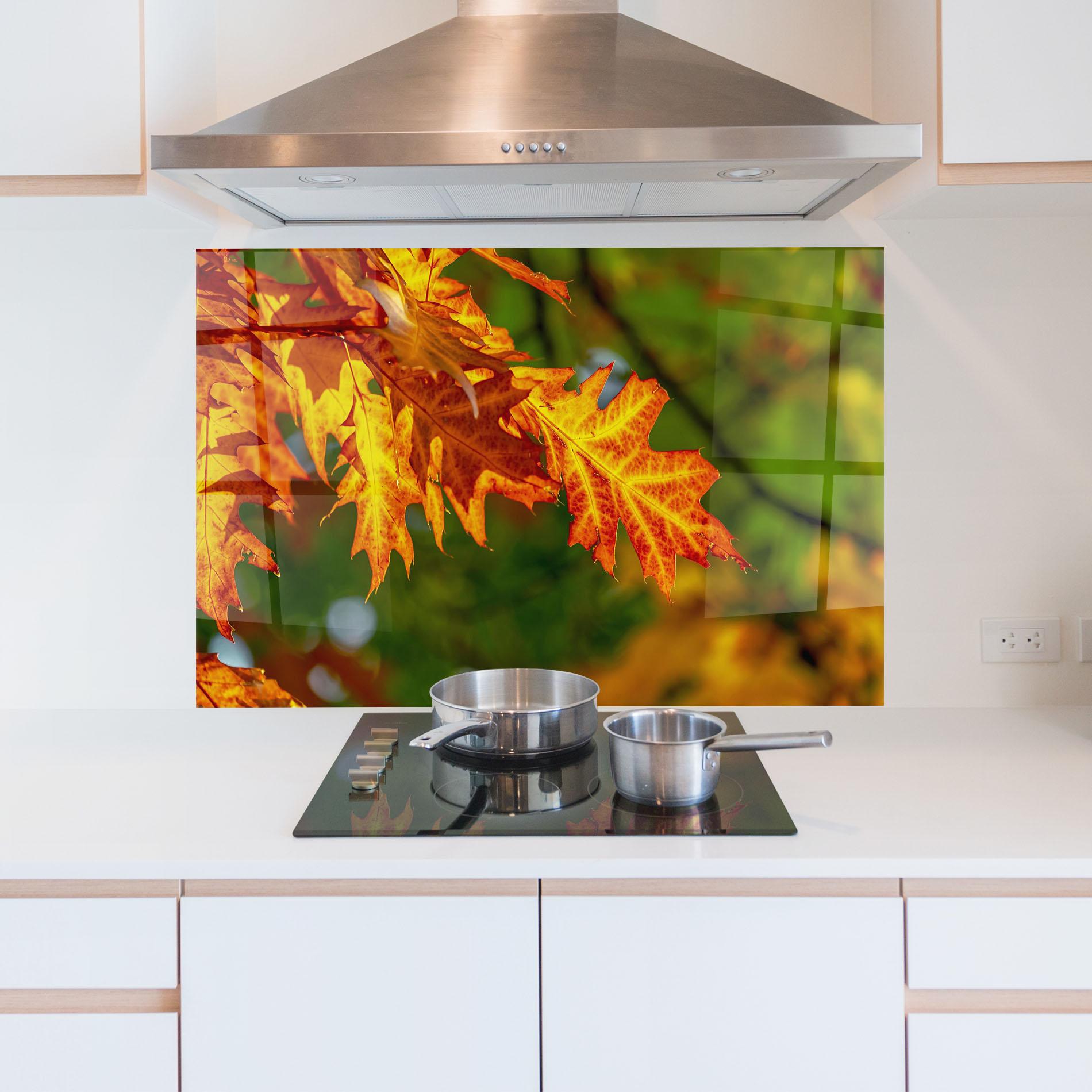 Panou Sticla Bucatarie Orange Yellow Leaves mockup 5