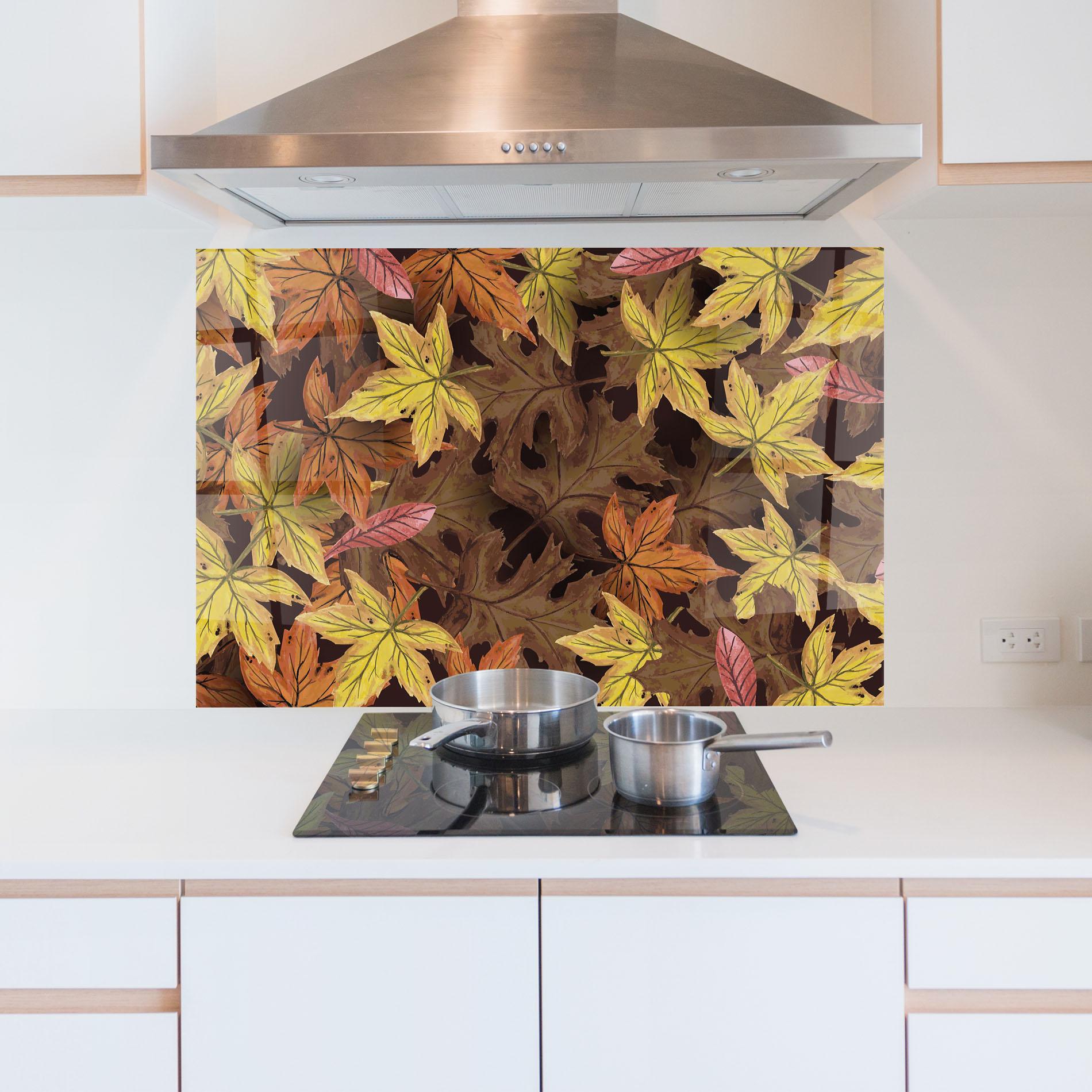 Panou Sticla Bucatarie Painted Leaves mockup 5