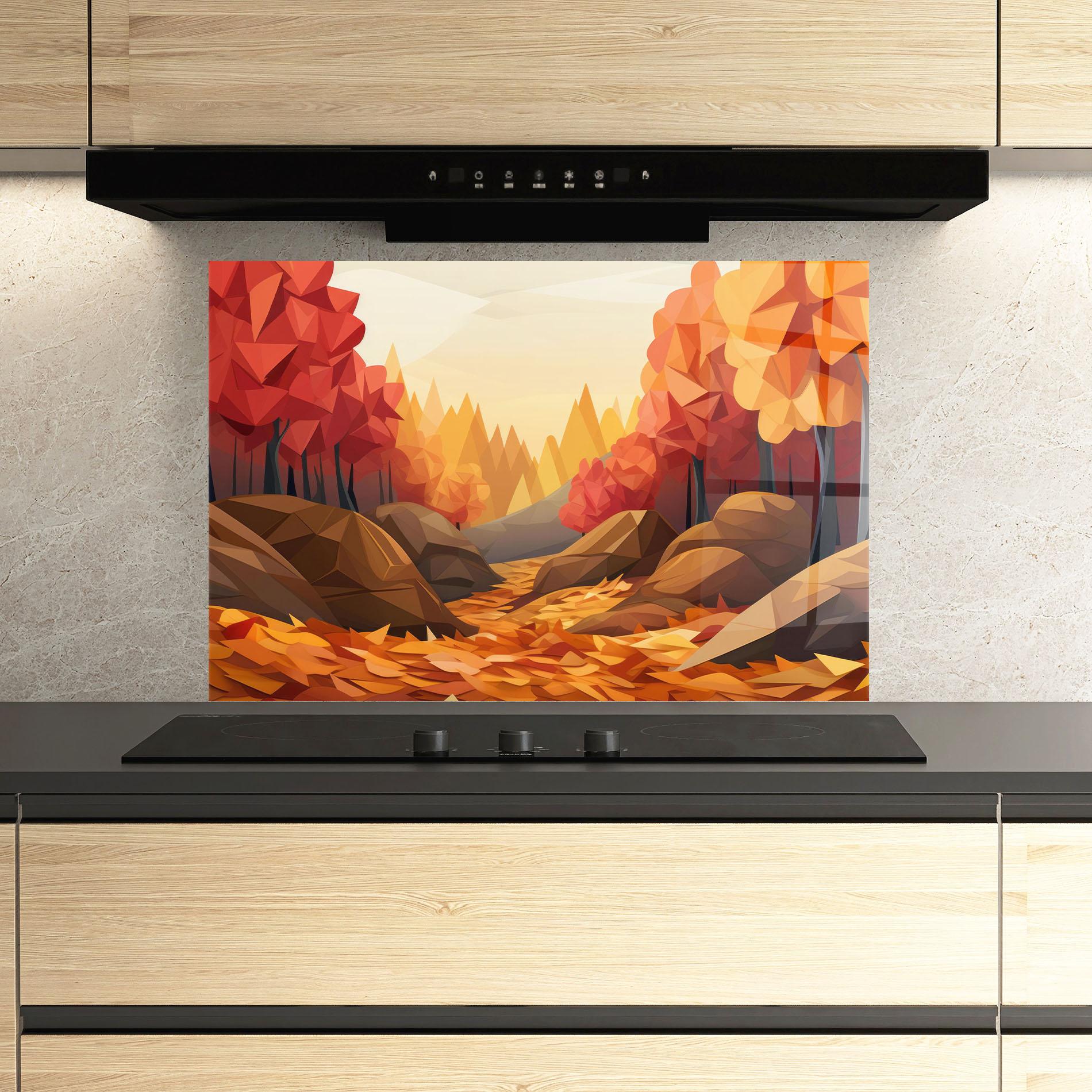 Panou Sticla Bucatarie Autumn Orange Forest mockup 3