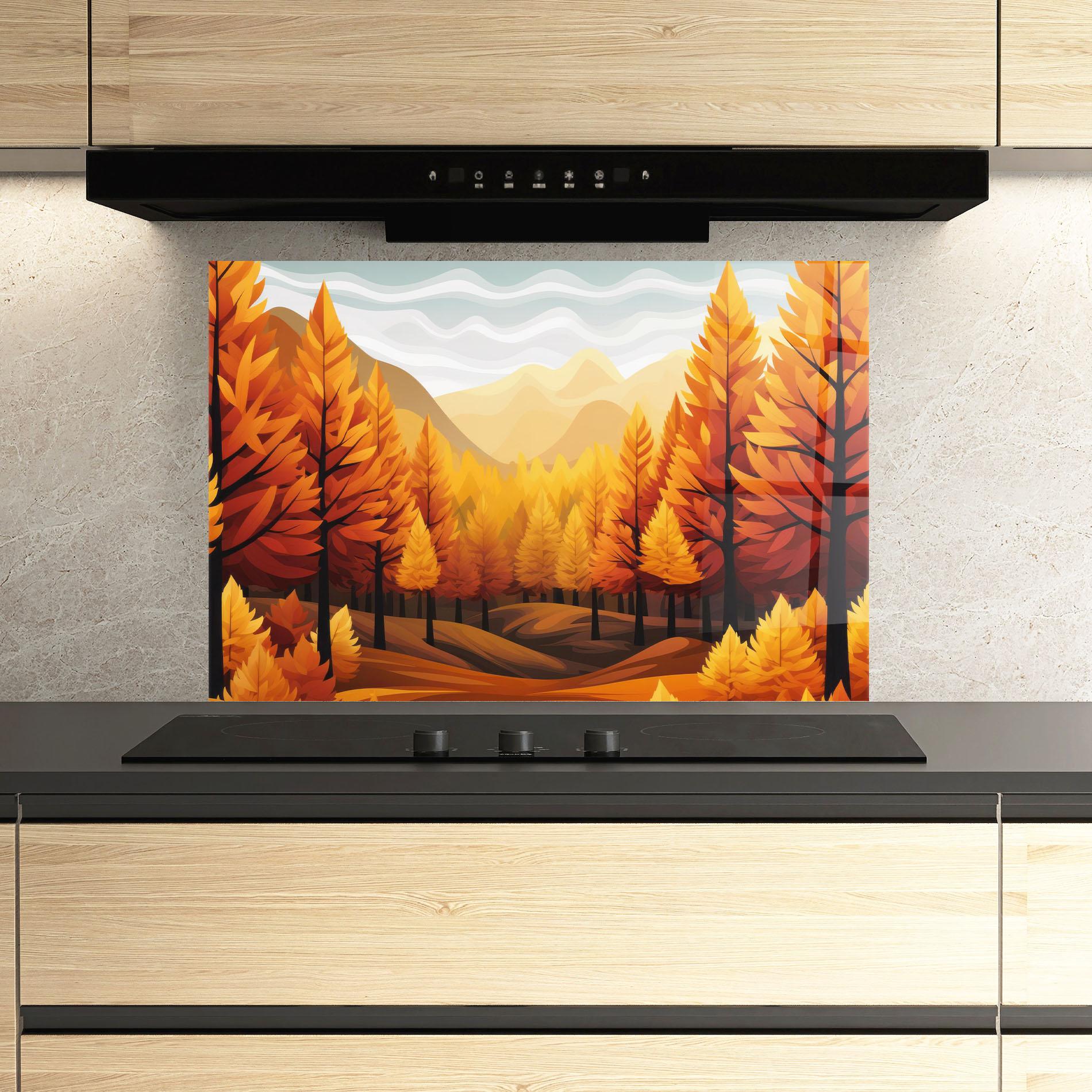 Panou Sticla Bucatarie Autumn Trees Orange mockup 3