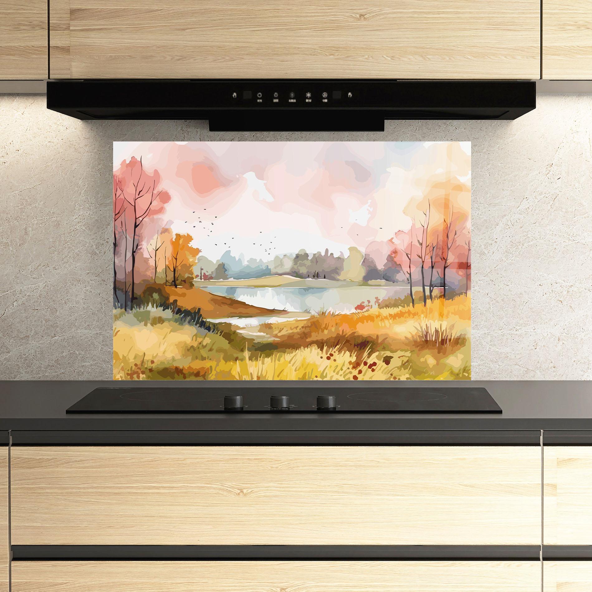 Panou Sticla Bucatarie Autumn Watercolor mockup 3