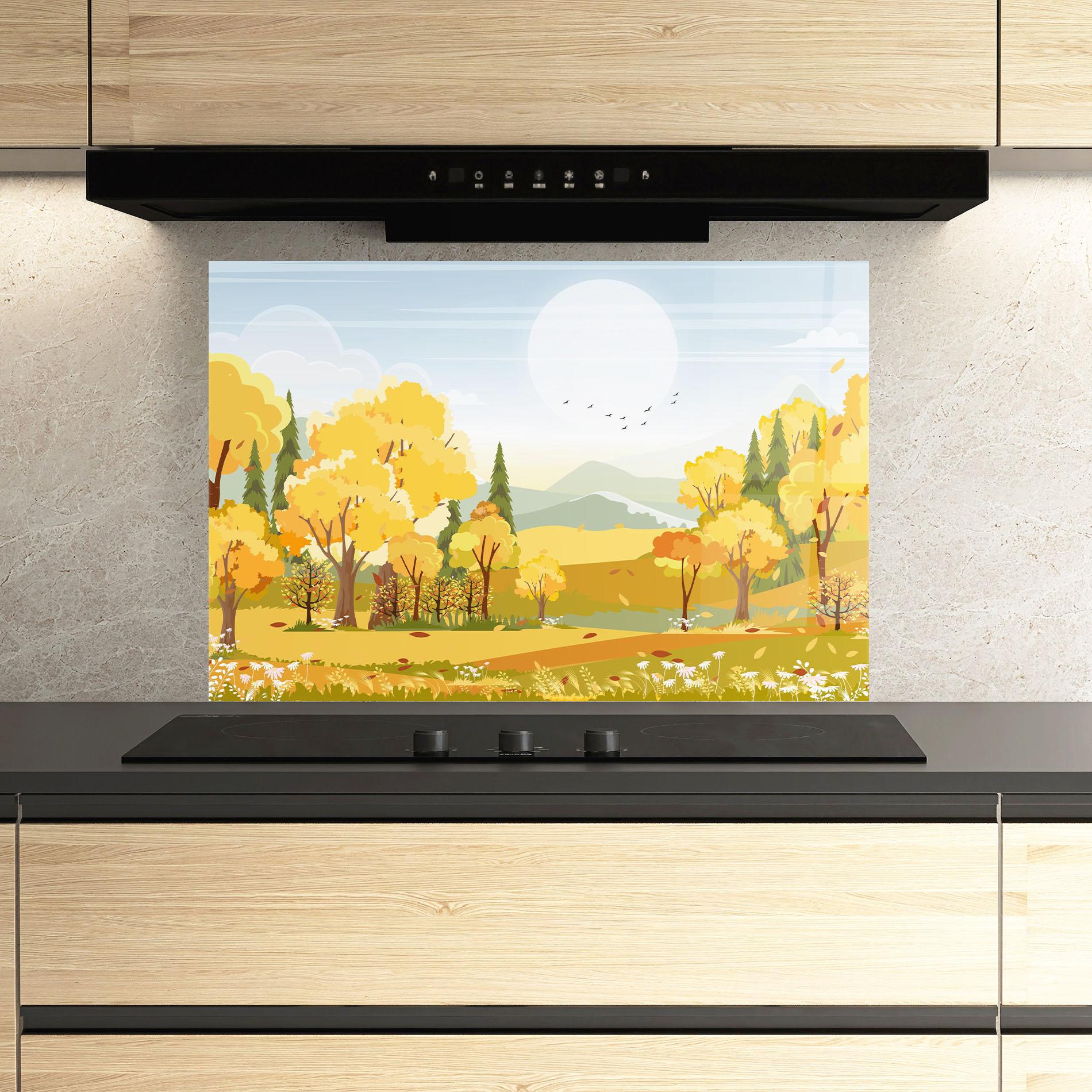 Panou Sticla Bucatarie Autumn Yellow View mockup 3