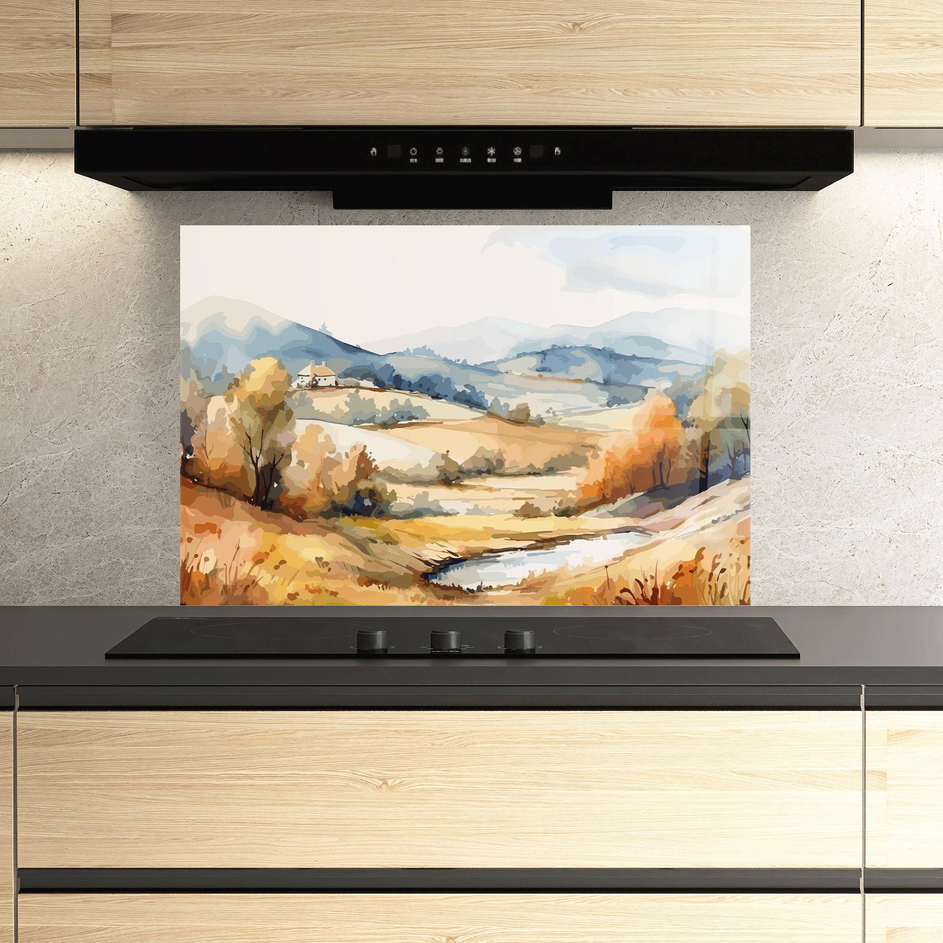 Panou Sticla Bucatarie Blue Orange Autumn mockup 3