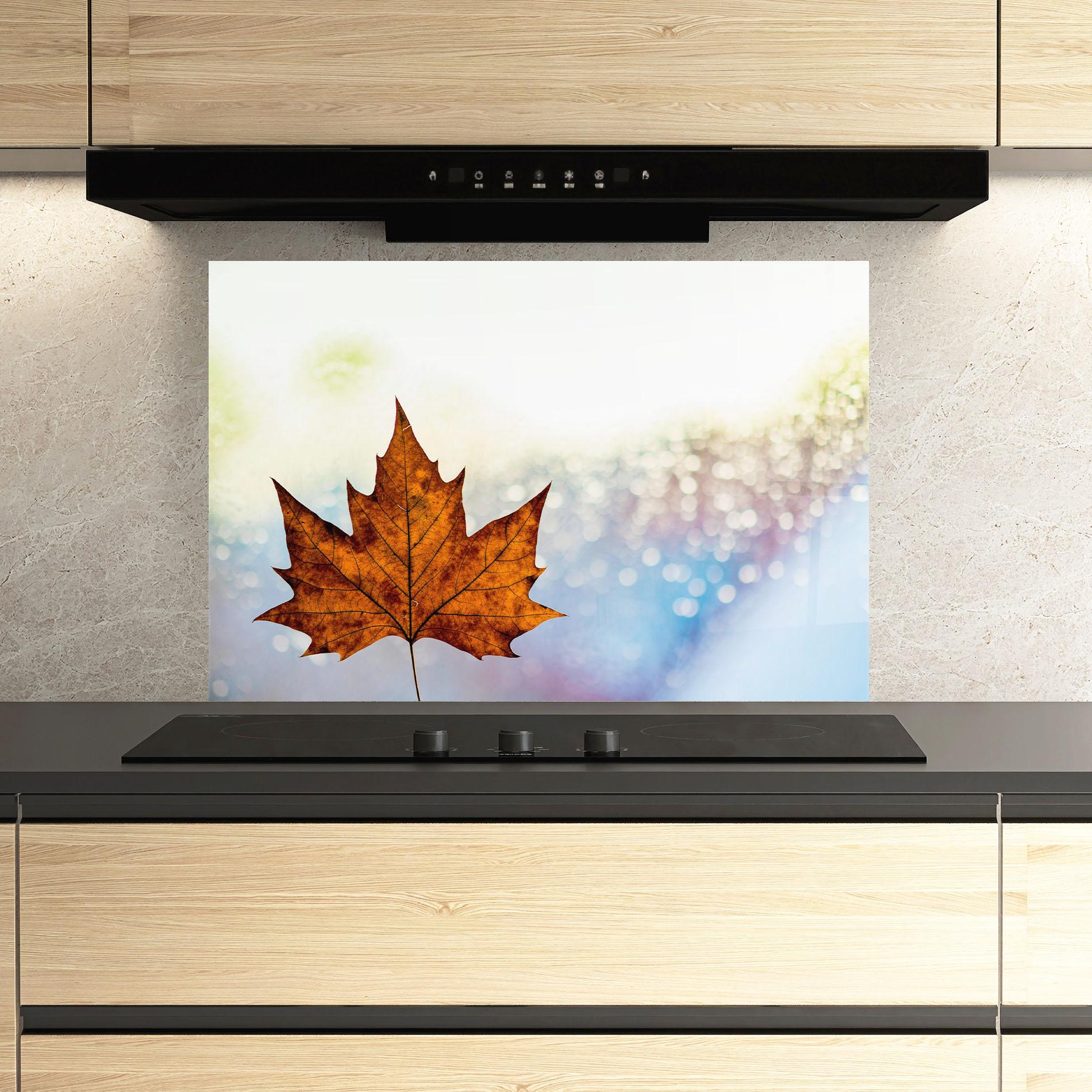 Panou Sticla Bucatarie Brown Orange Leaf mockup 3