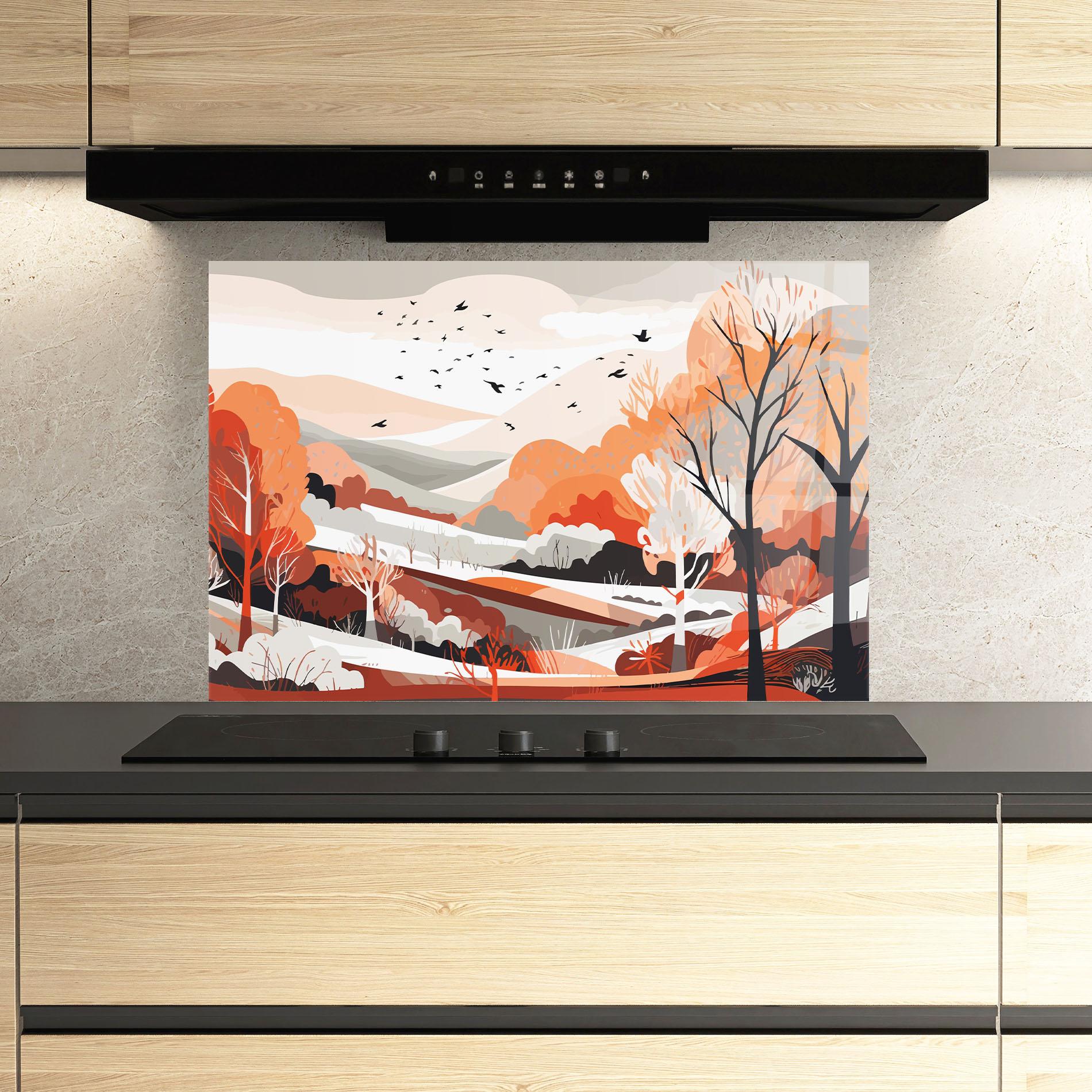 Panou Sticla Bucatarie Grey Orange Autumn mockup 3