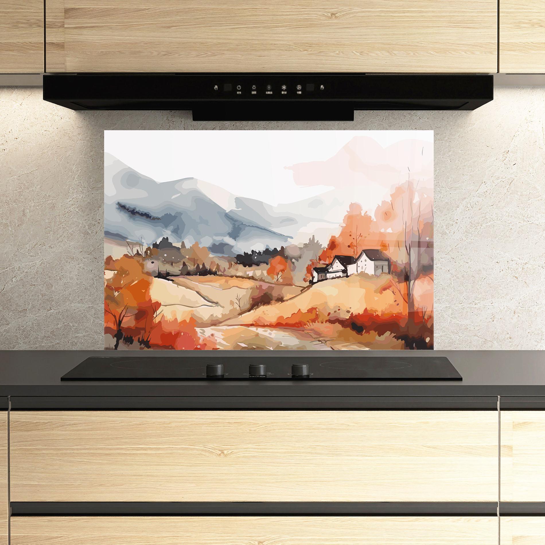 Panou Sticla Bucatarie Orange Grey Autumn mockup 3