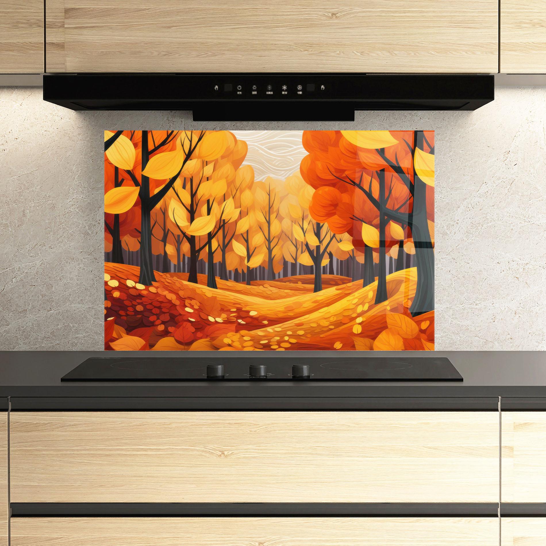 Panou Sticla Bucatarie Orange Trees Forest mockup 3