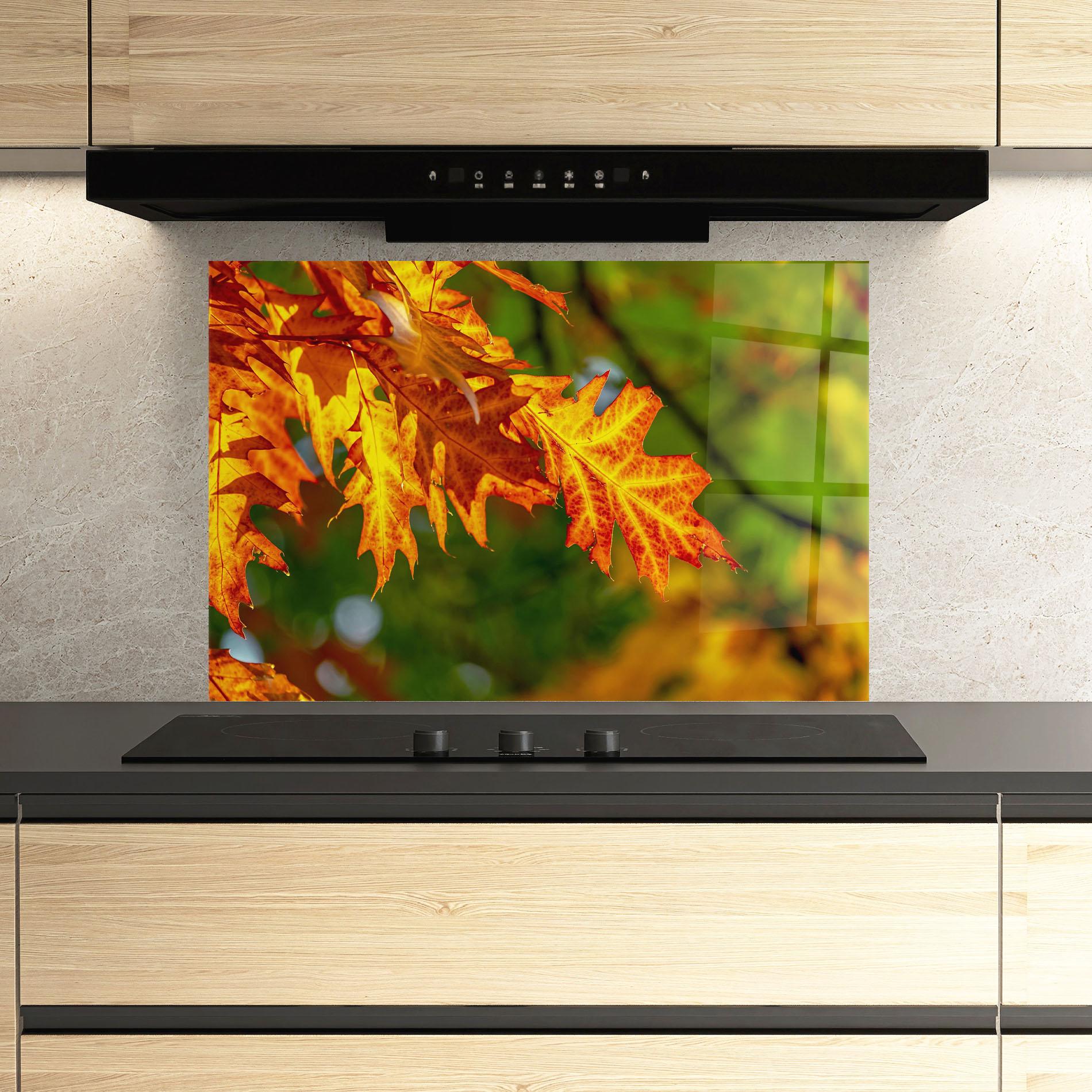 Panou Sticla Bucatarie Orange Yellow Leaves mockup 3