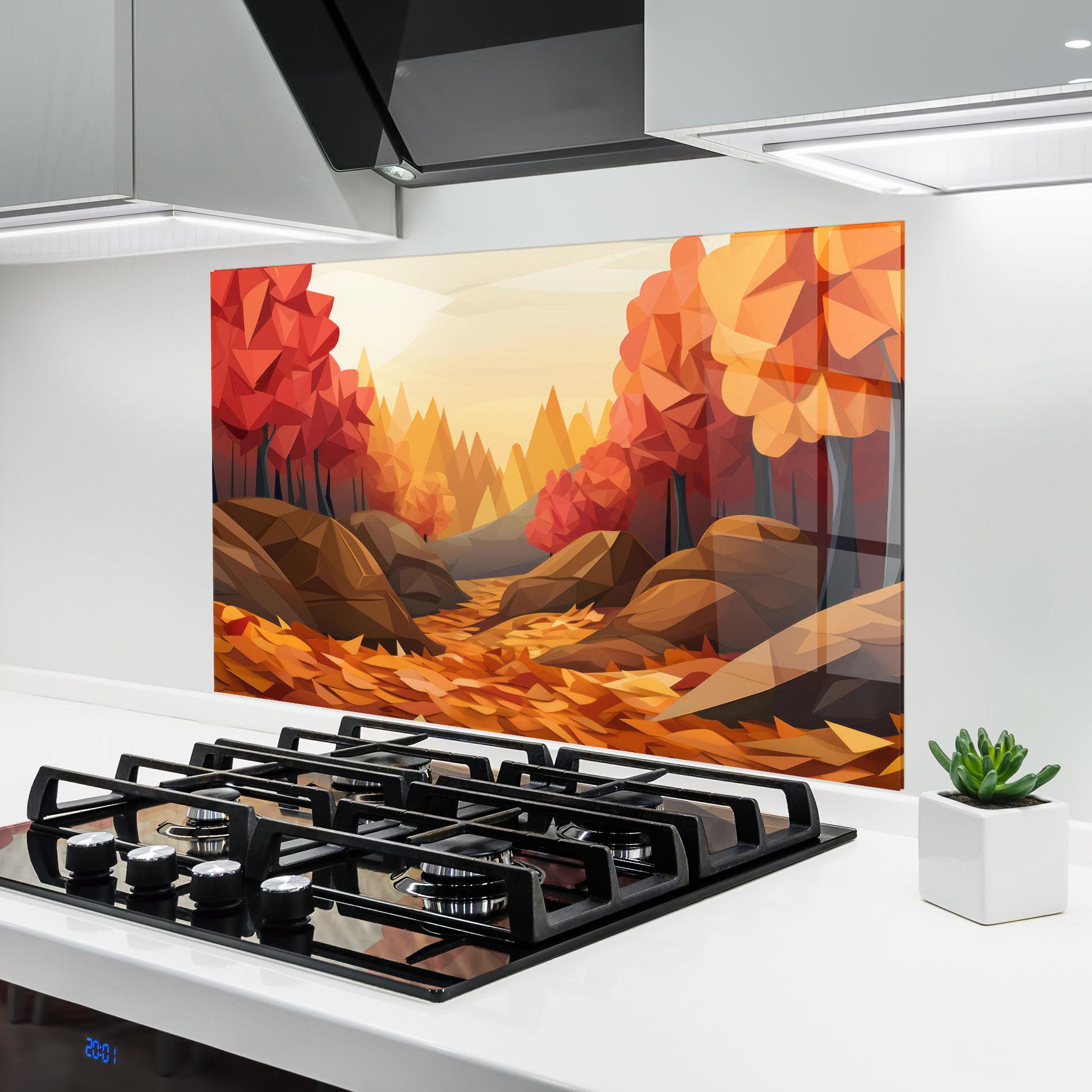 Panou Sticla Bucatarie Autumn Orange Forest mockup 6