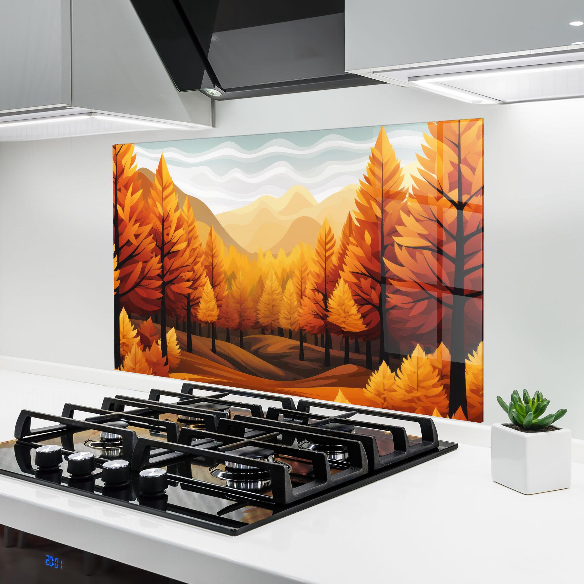 Panou Sticla Bucatarie Autumn Trees Orange mockup 6