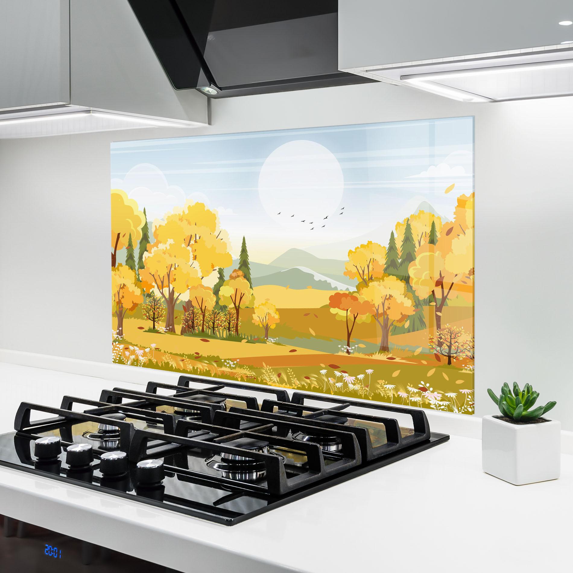 Panou Sticla Bucatarie Autumn Yellow View mockup 6