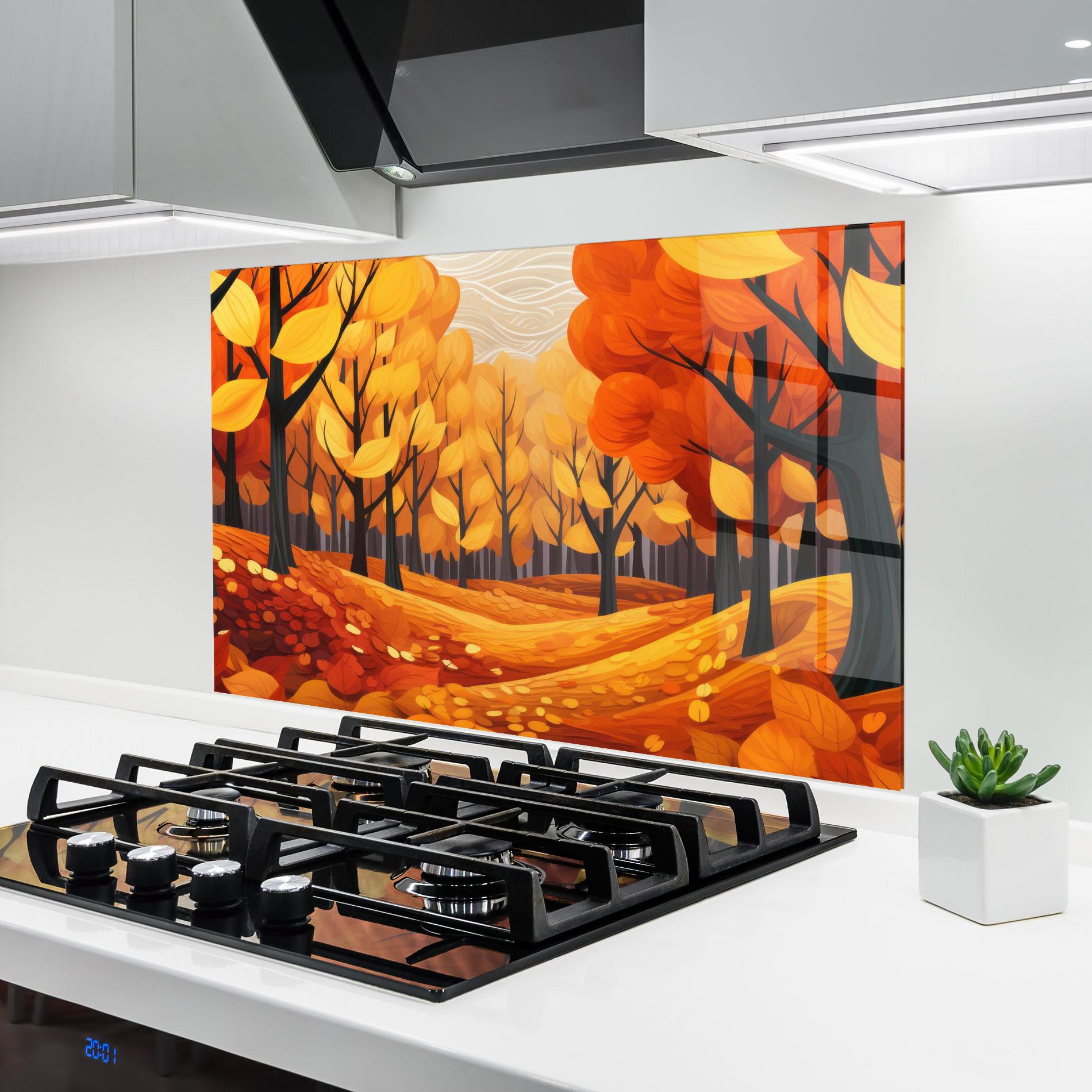 Panou Sticla Bucatarie Orange Trees Forest mockup 6