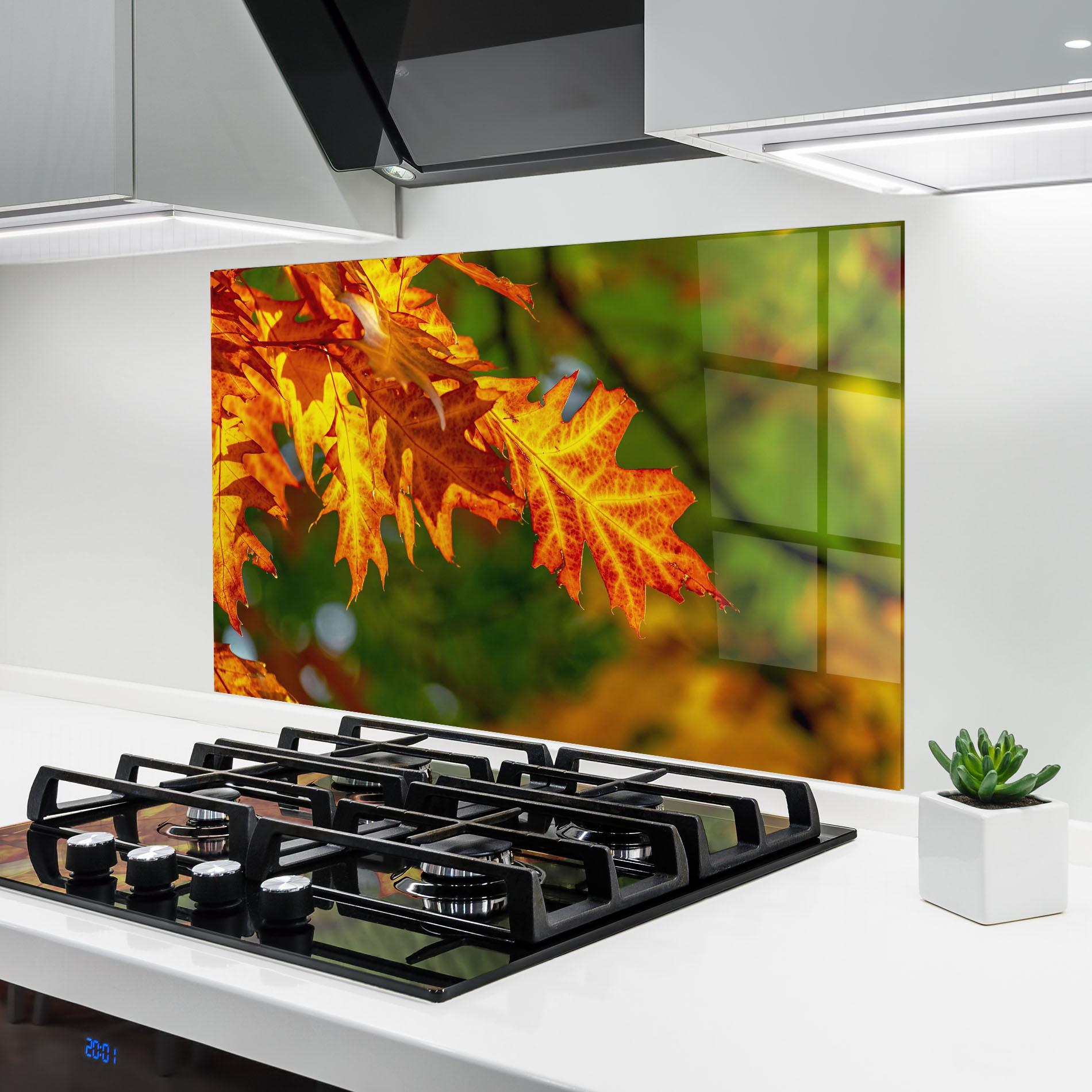 Panou Sticla Bucatarie Orange Yellow Leaves mockup 6