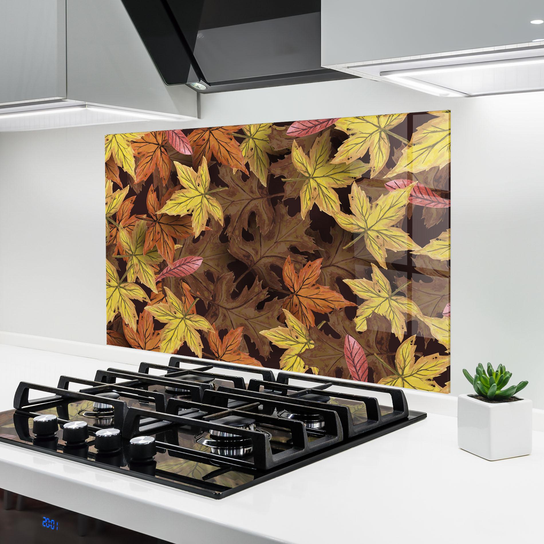 Panou Sticla Bucatarie Painted Leaves mockup 6