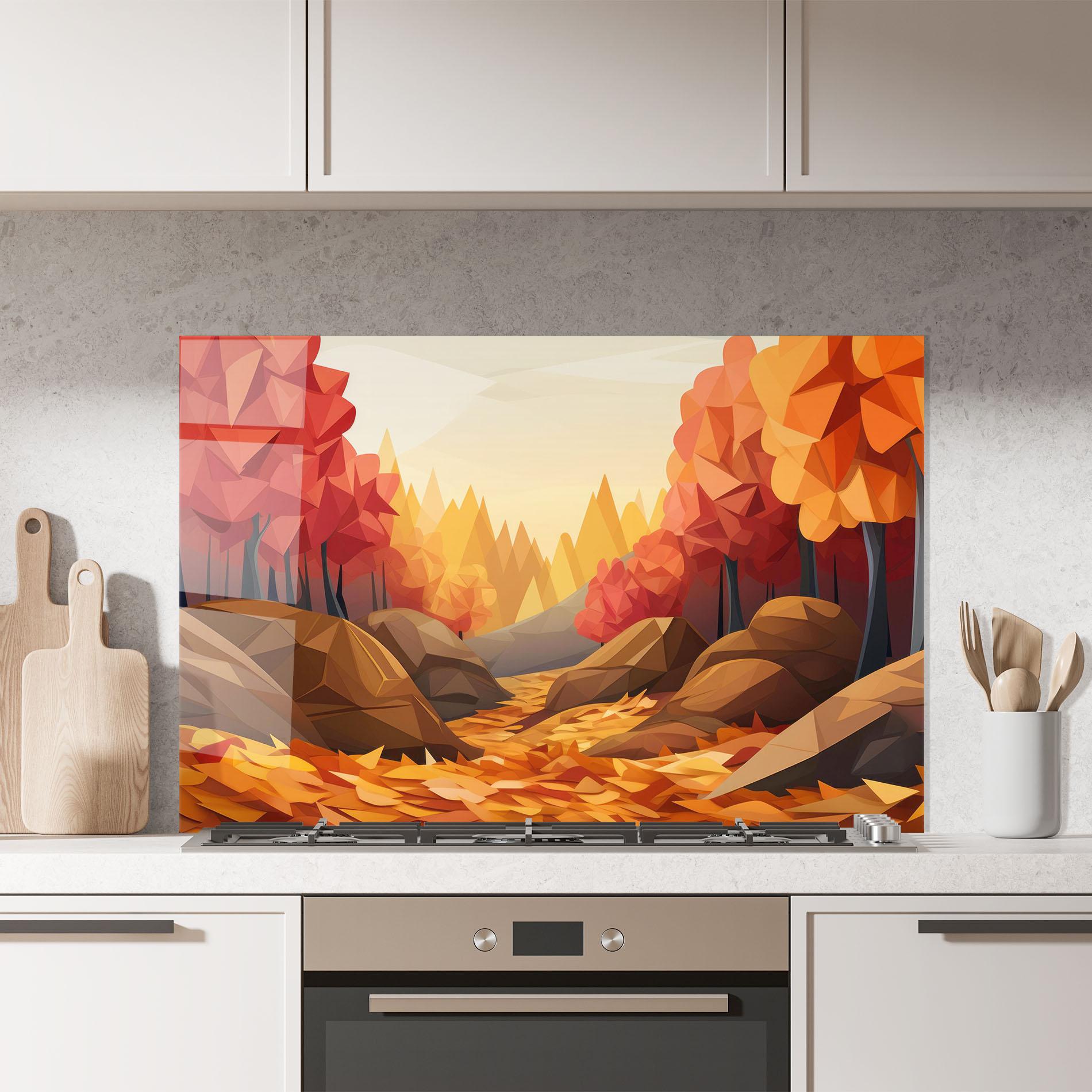Panou Sticla Bucatarie Autumn Orange Forest mockup 7