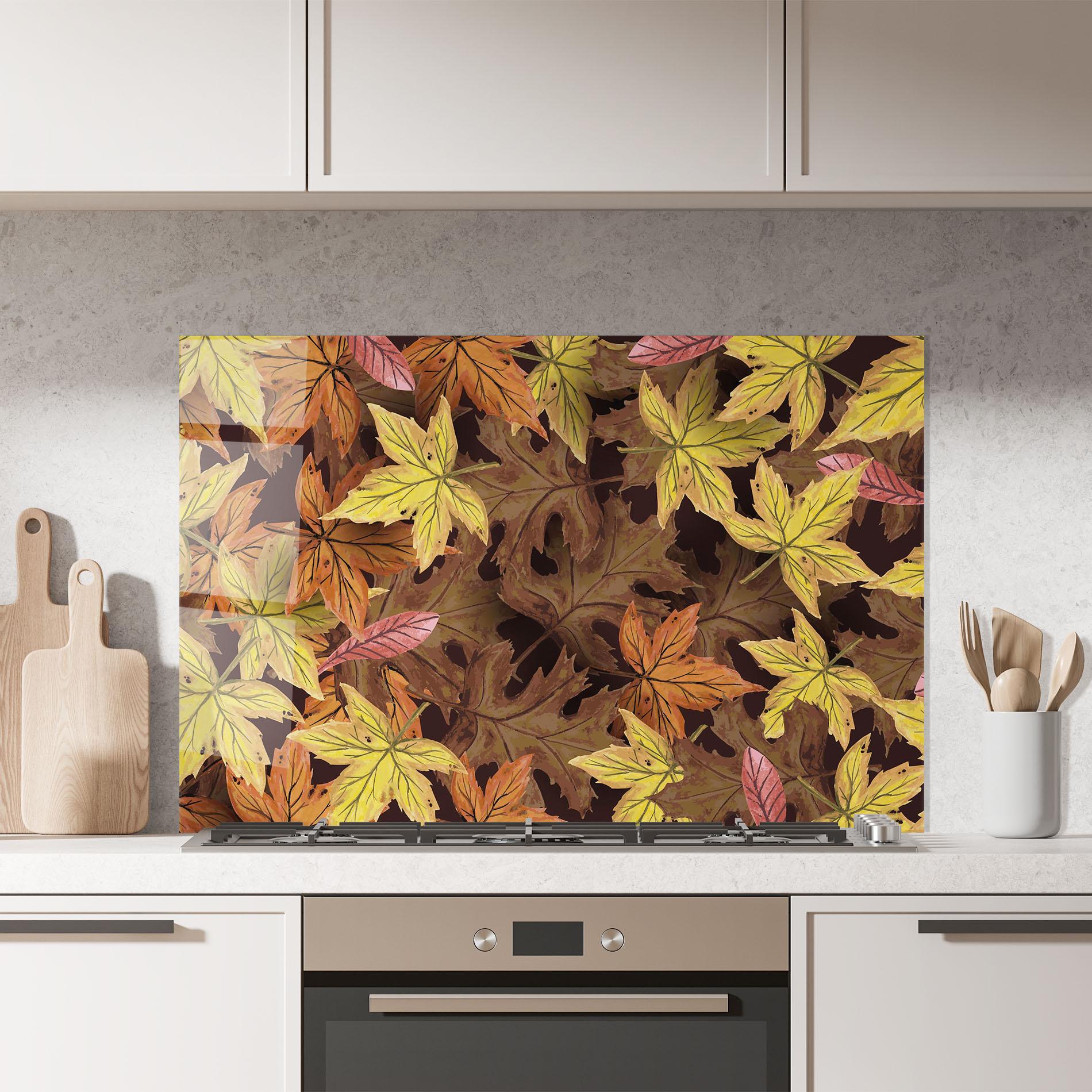 Panou Sticla Bucatarie Painted Leaves mockup 7