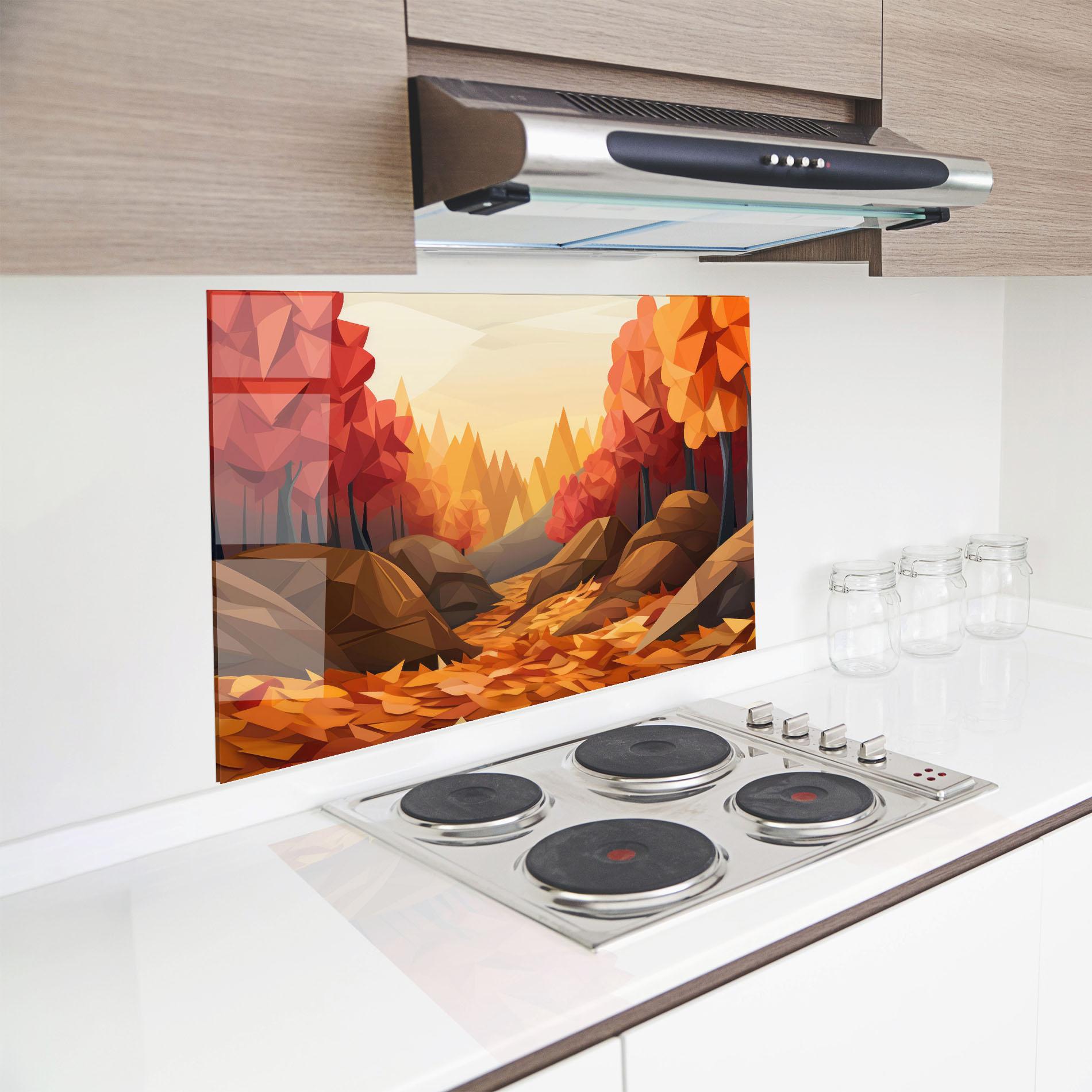 Panou Sticla Bucatarie Autumn Orange Forest mockup 8