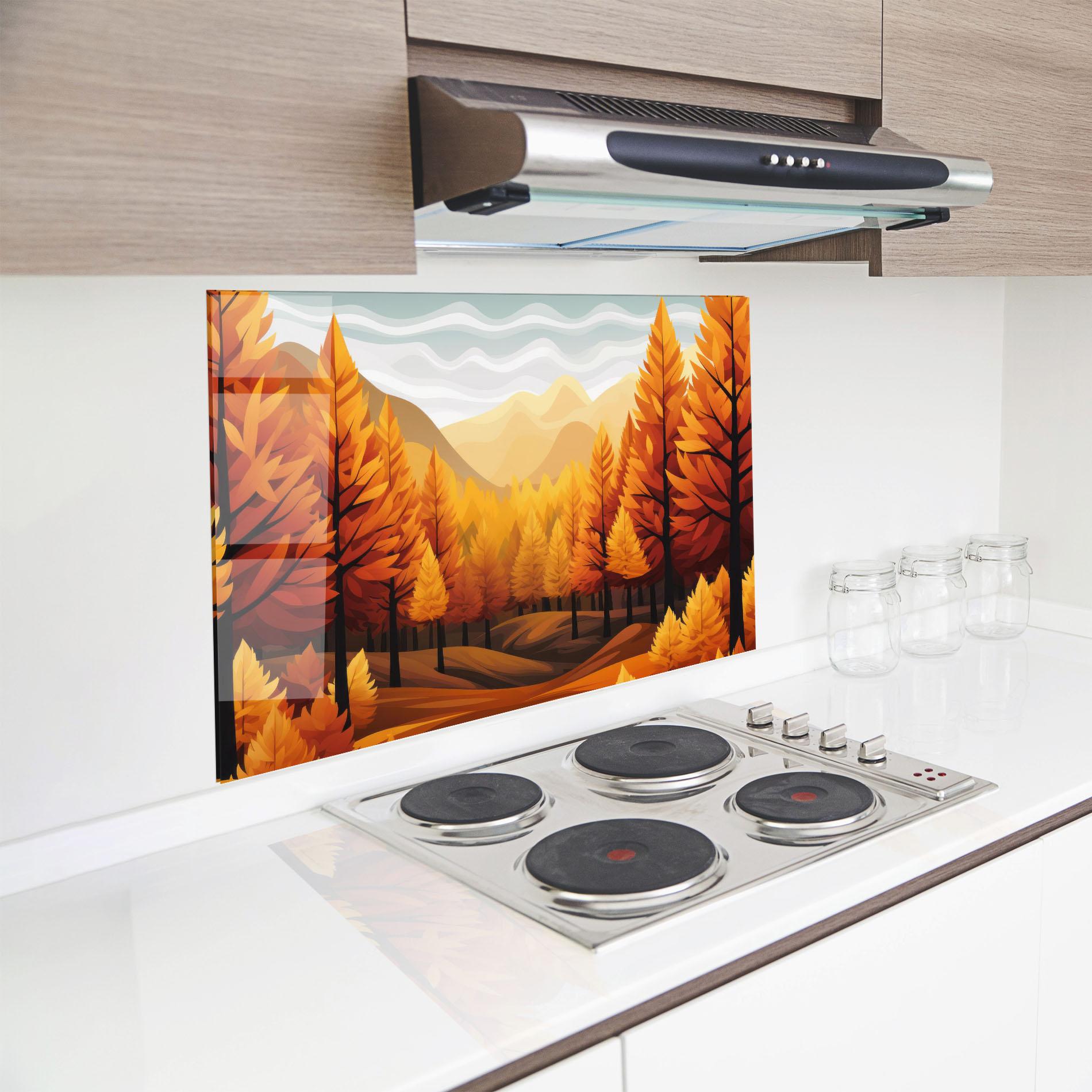 Panou Sticla Bucatarie Autumn Trees Orange mockup 8