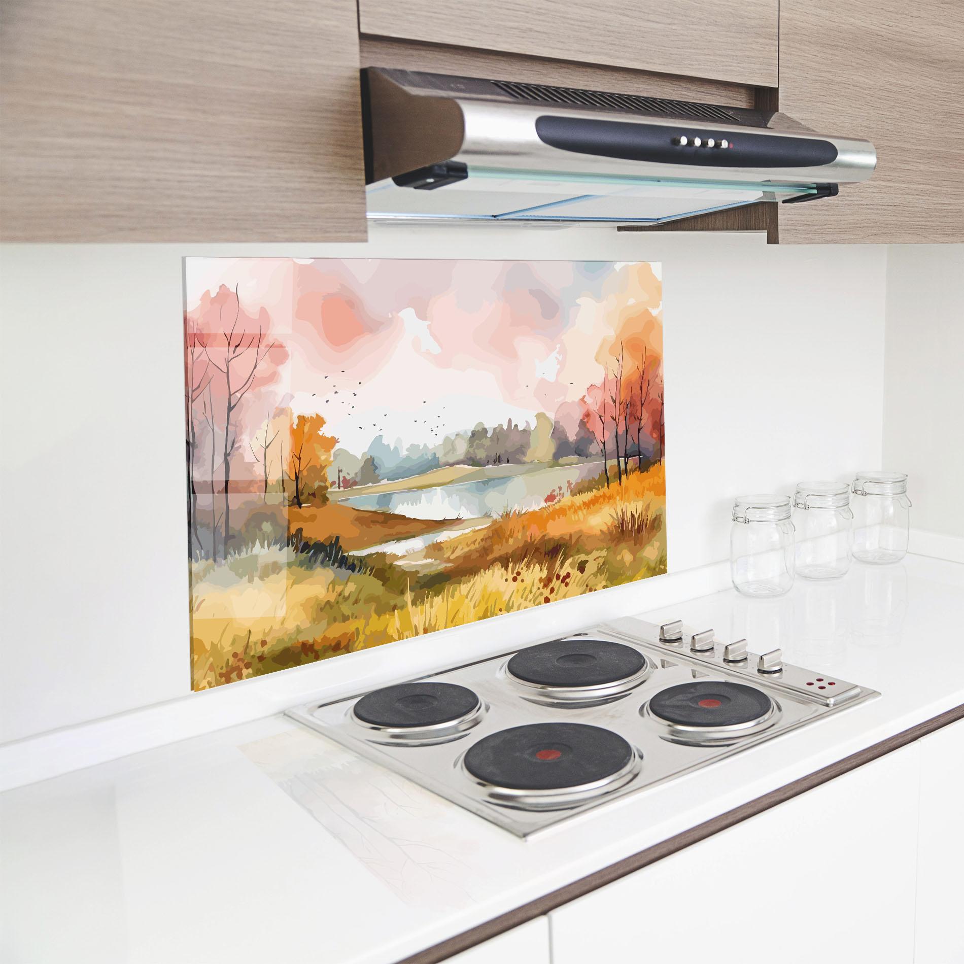 Panou Sticla Bucatarie Autumn Watercolor mockup 8