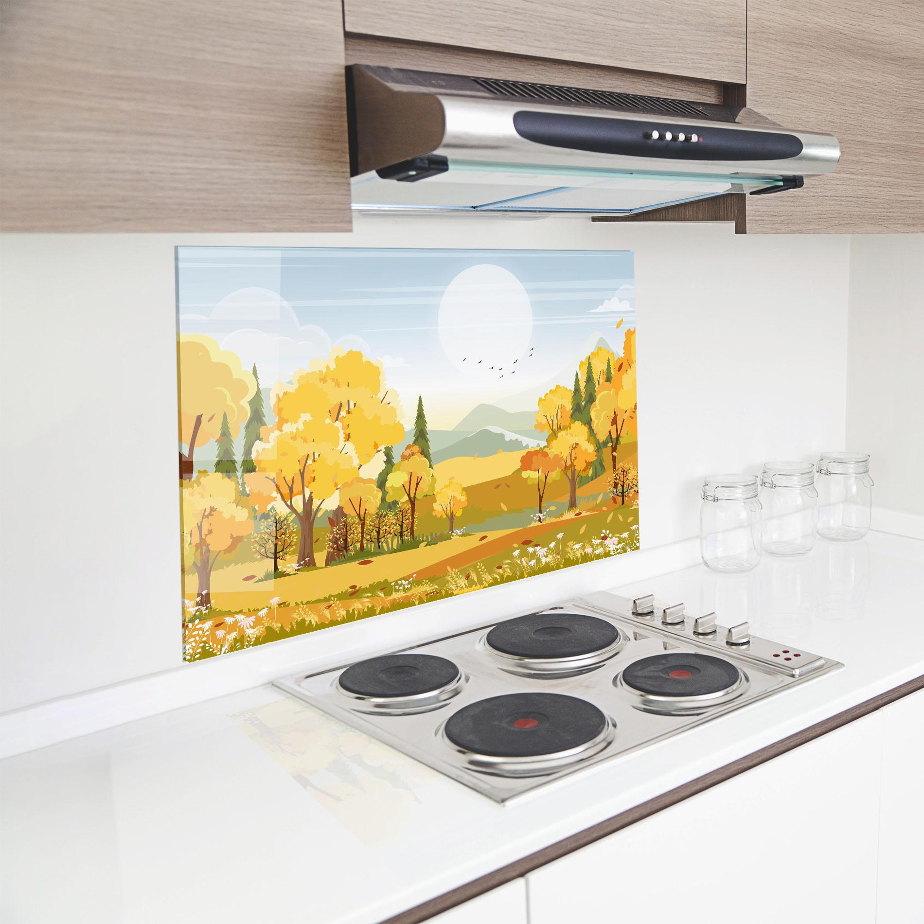 Panou Sticla Bucatarie Autumn Yellow View mockup 8