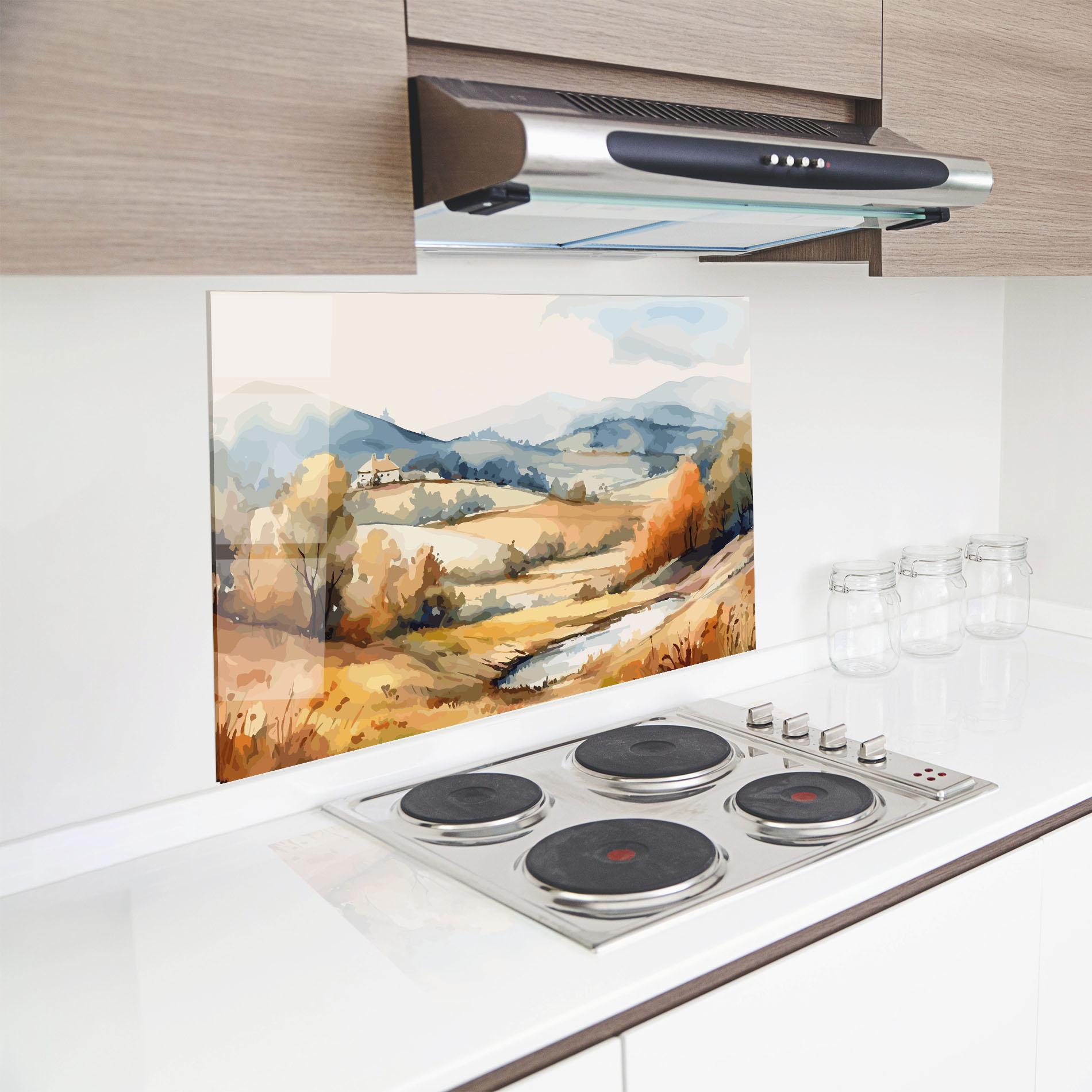 Panou Sticla Bucatarie Blue Orange Autumn mockup 8