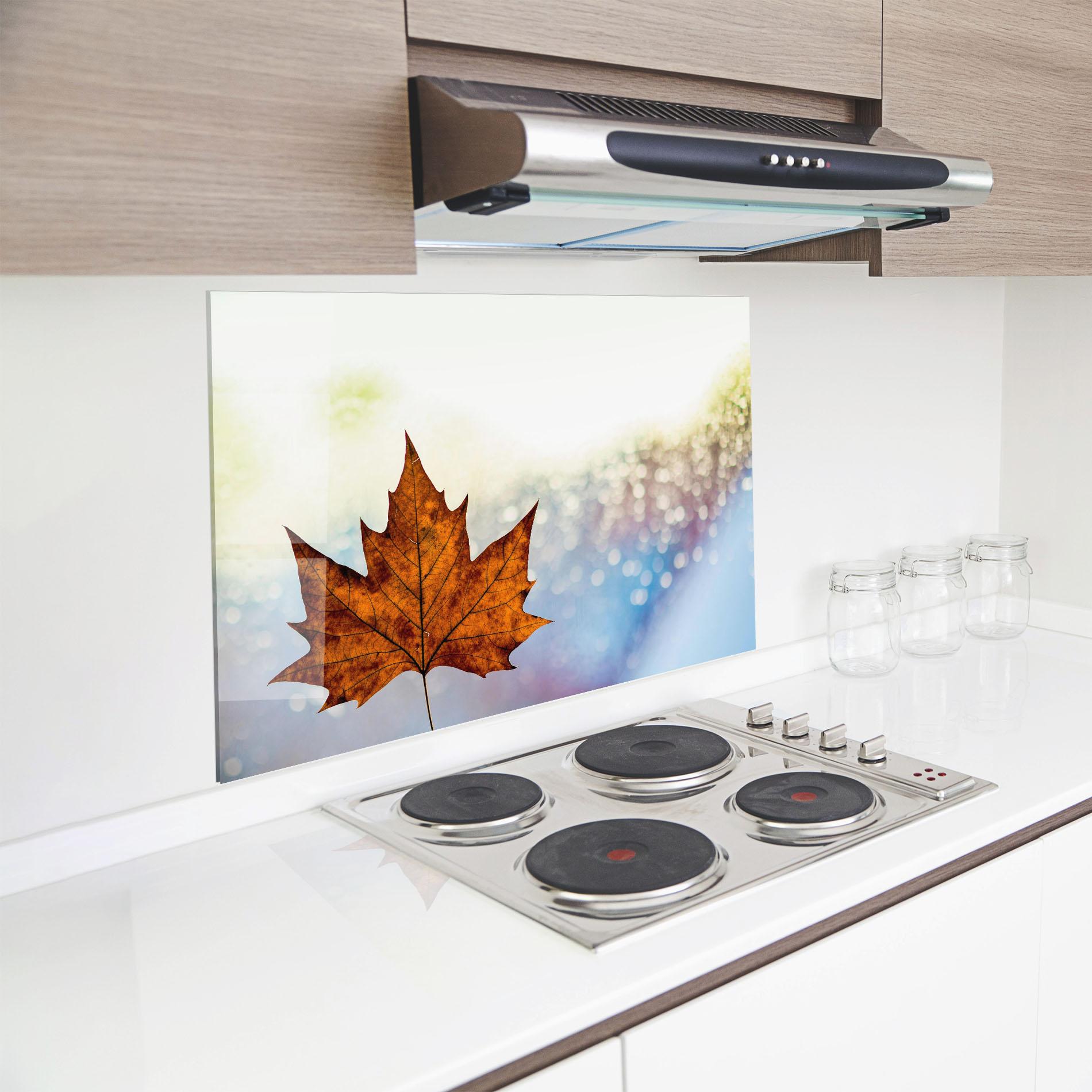 Panou Sticla Bucatarie Brown Orange Leaf mockup 8