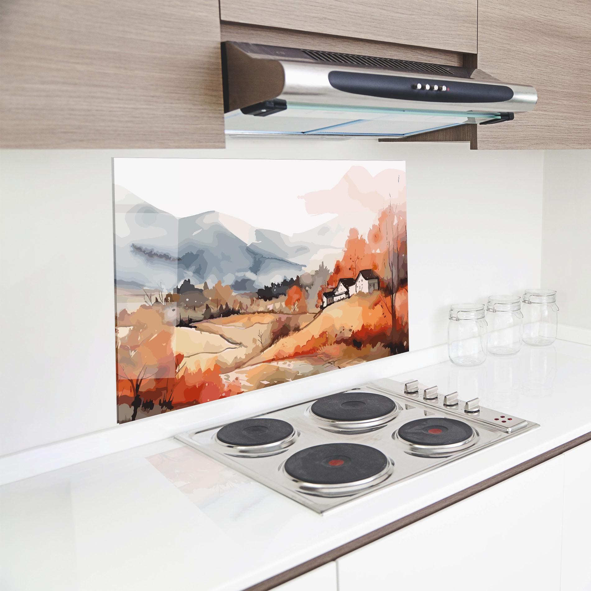 Panou Sticla Bucatarie Orange Grey Autumn mockup 8