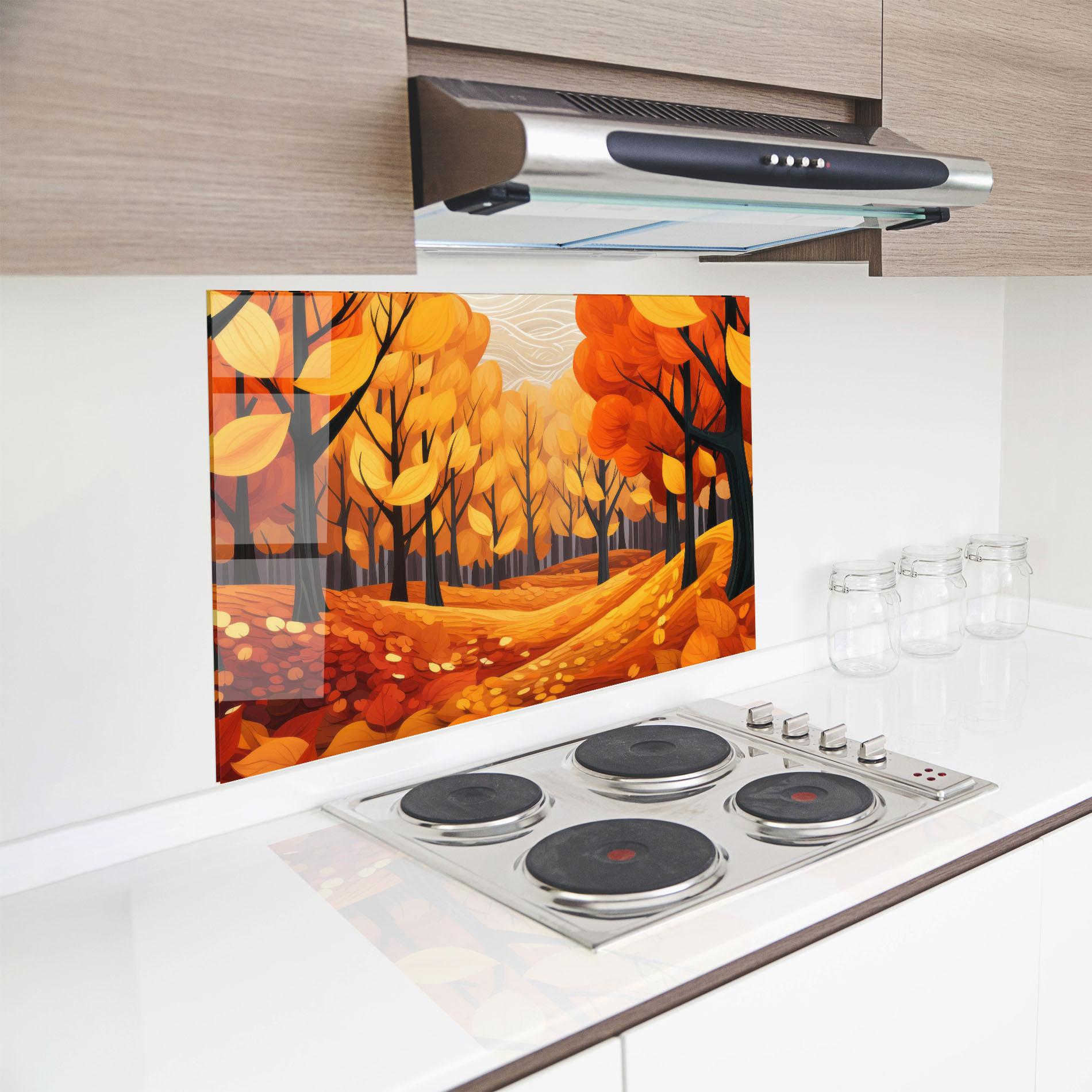 Panou Sticla Bucatarie Orange Trees Forest mockup 8