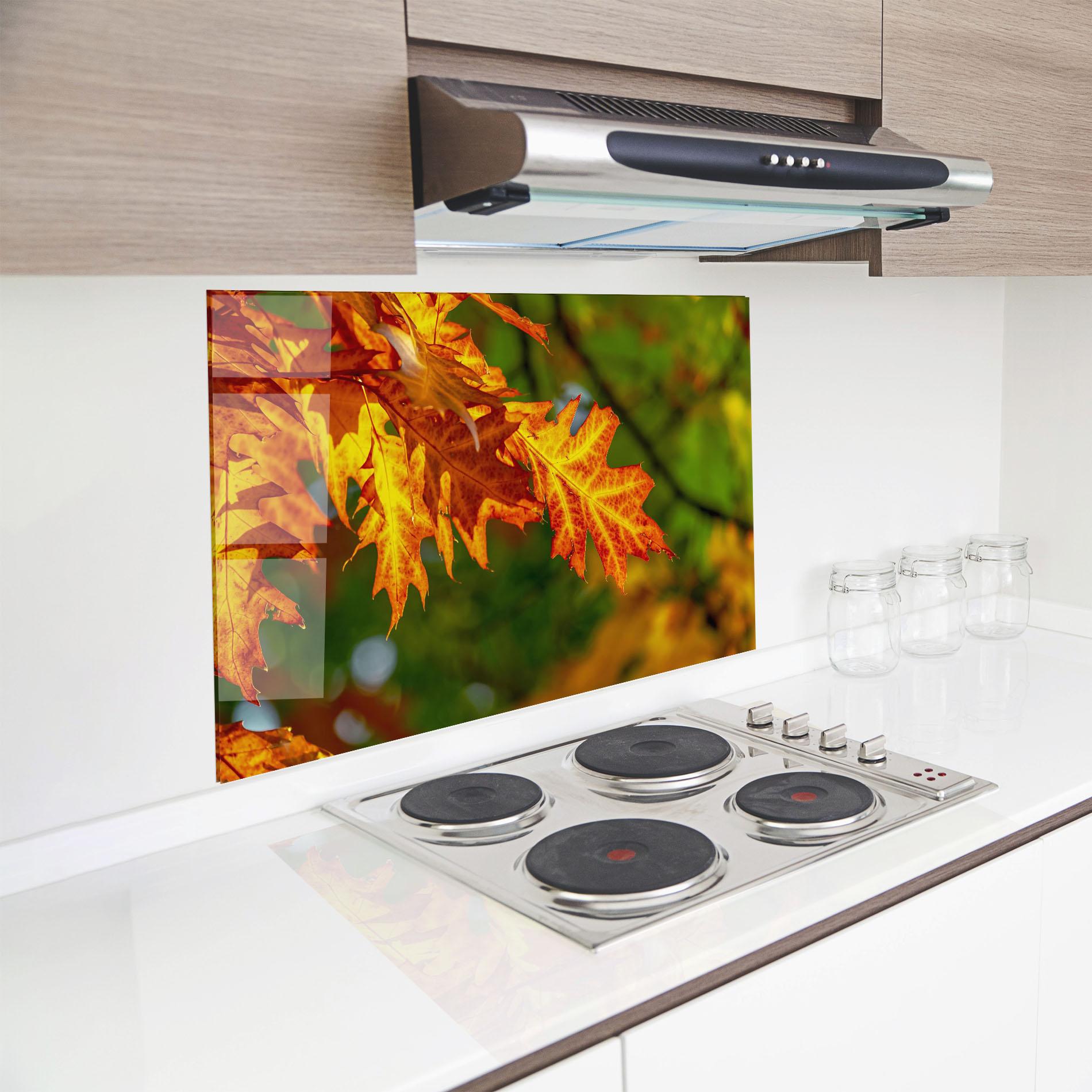 Panou Sticla Bucatarie Orange Yellow Leaves mockup 8