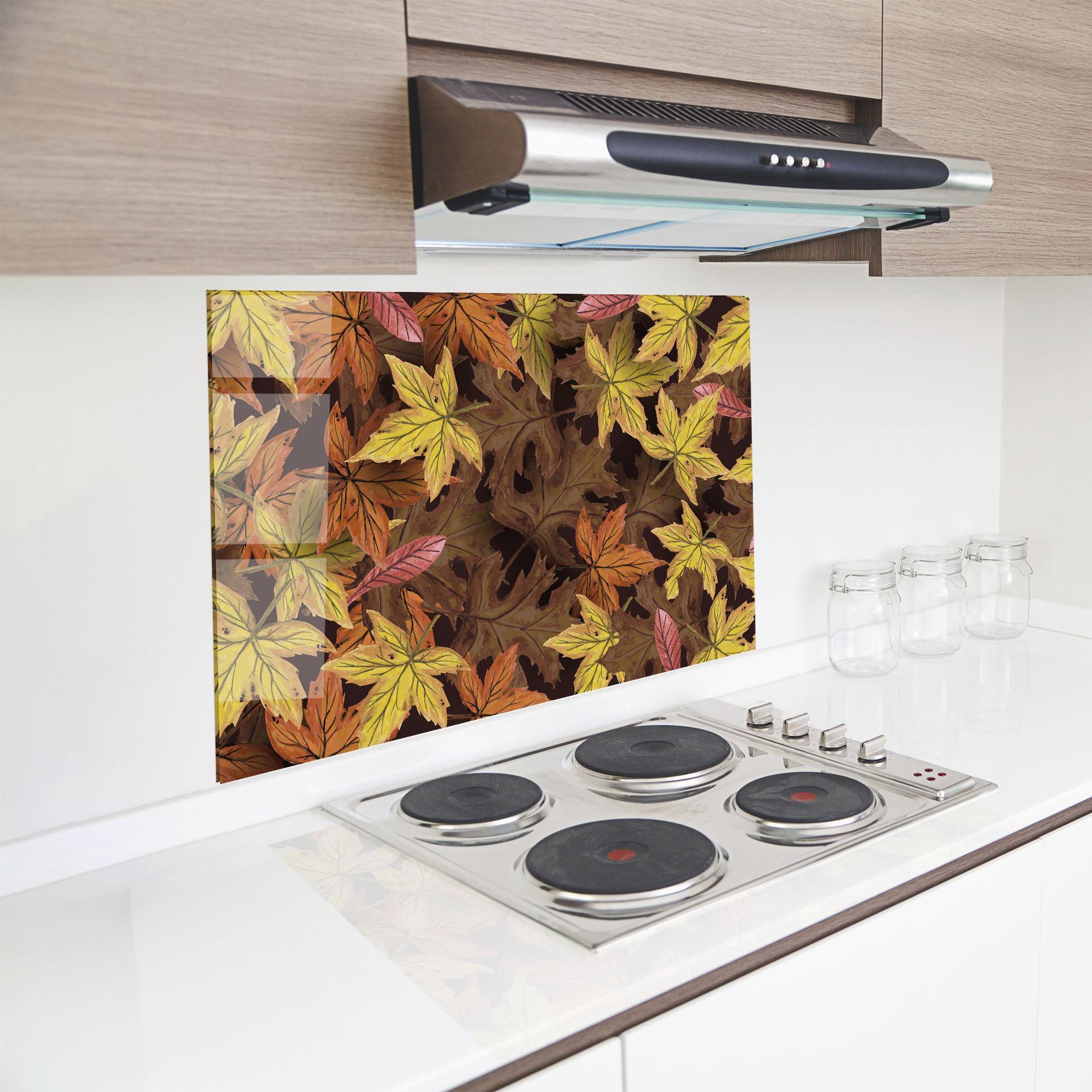 Panou Sticla Bucatarie Painted Leaves mockup 8