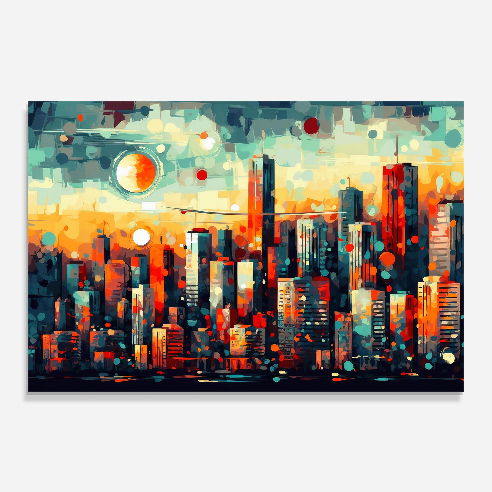 Panou Sticla Bucatarie Colorful City Painting mockup 0