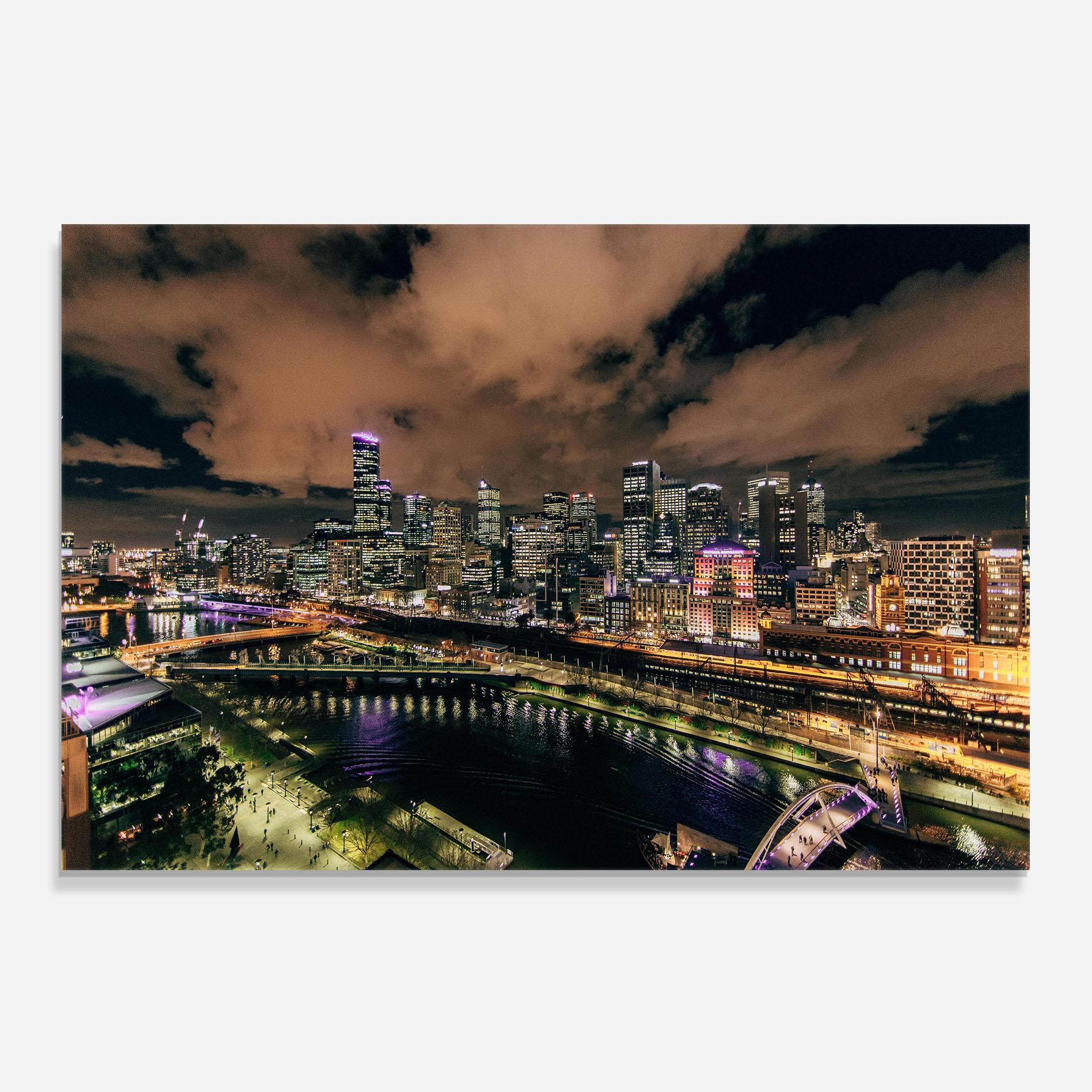 Panou Sticla Bucatarie Green Purple City mockup 0