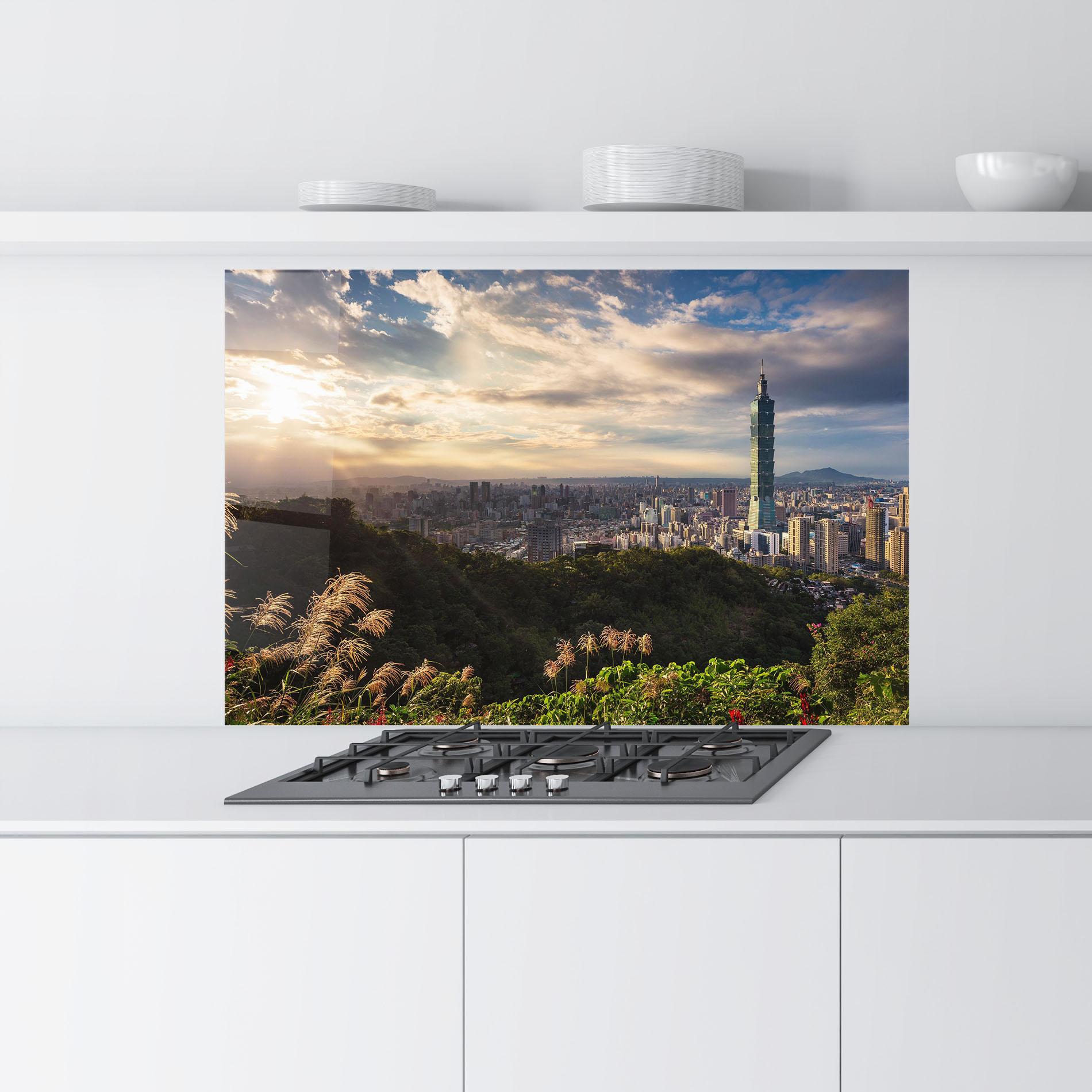 Panou Sticla Bucatarie Big Building Daylight mockup 9