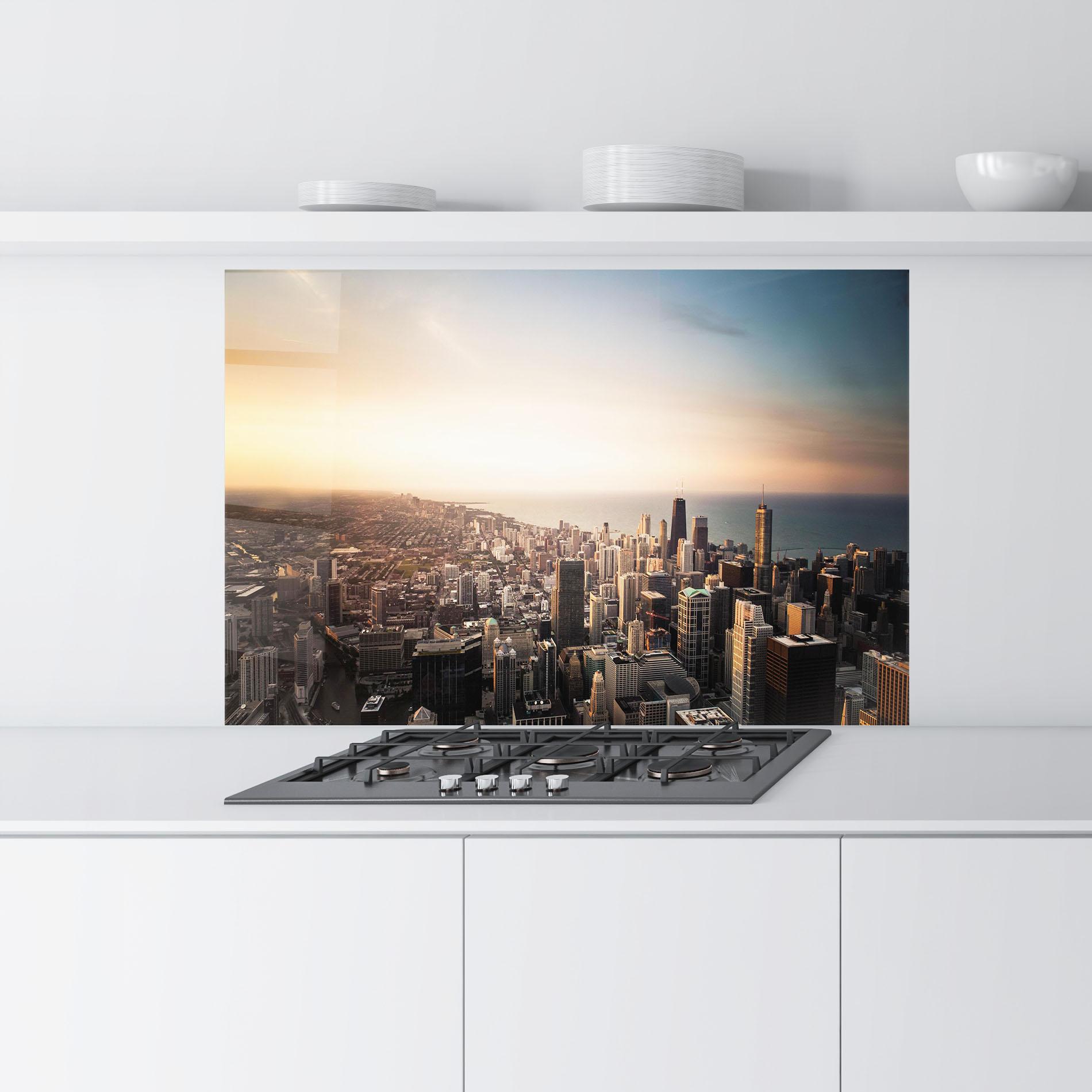 Panou Sticla Bucatarie City Buildings mockup 9