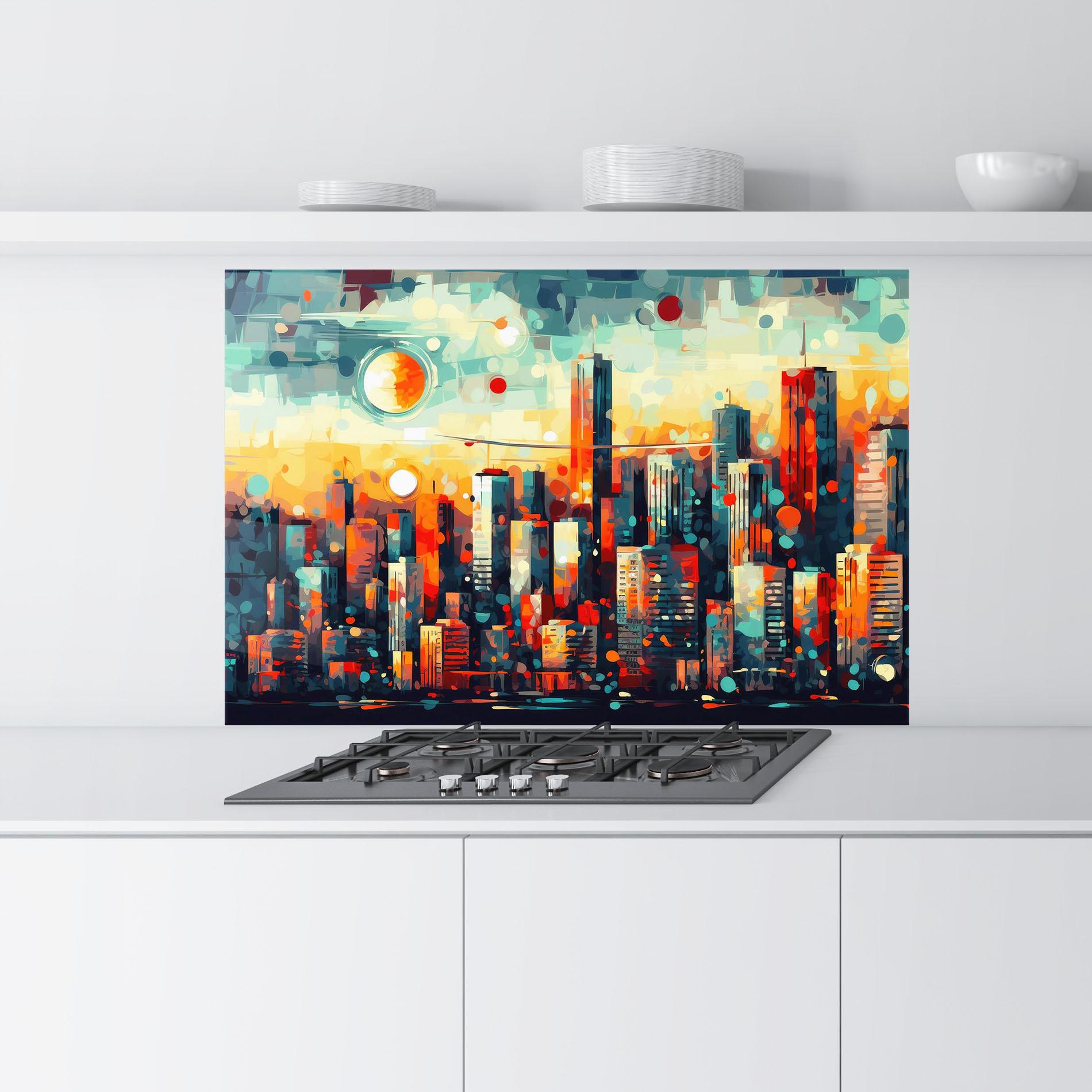 Panou Sticla Bucatarie Colorful City Painting mockup 9