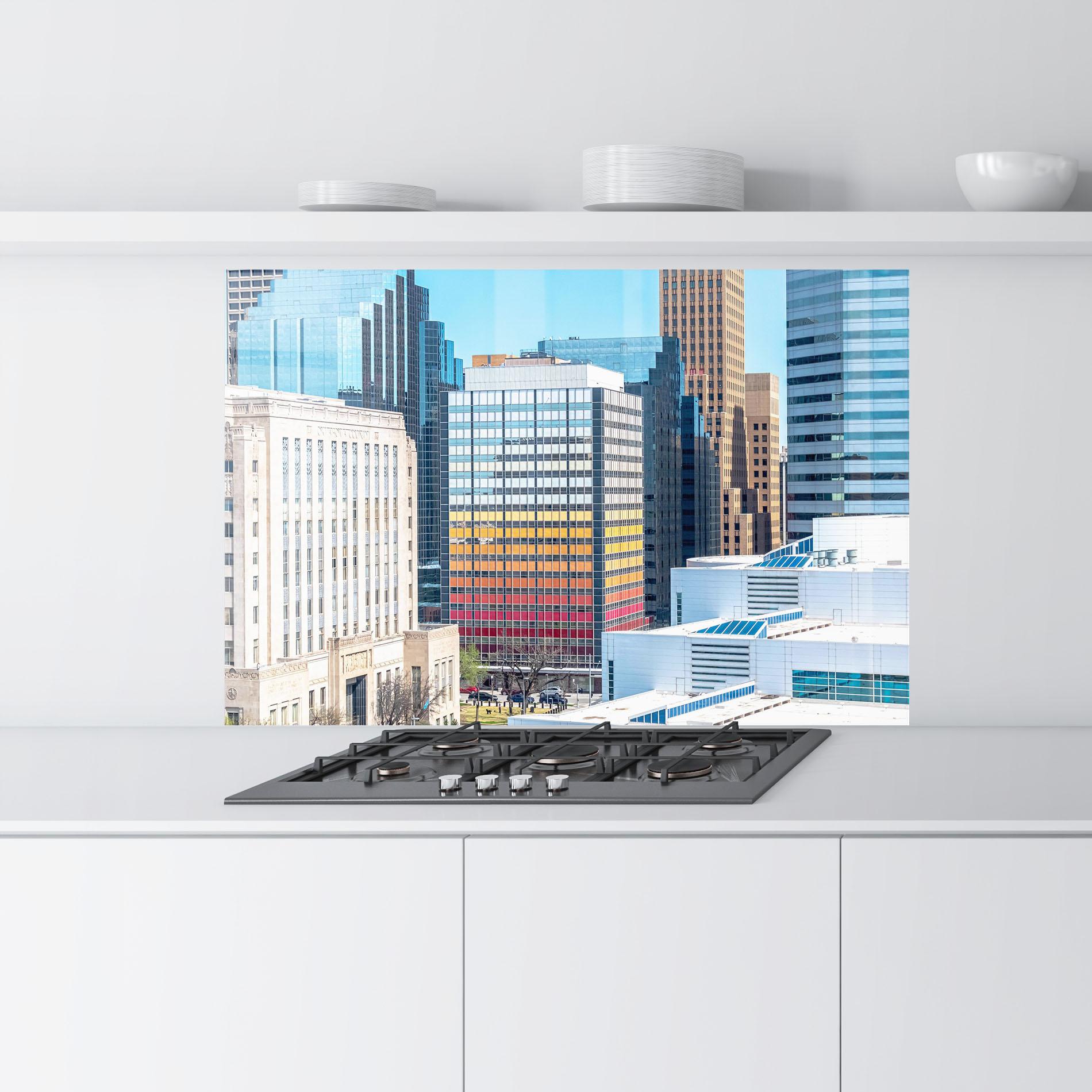 Panou Sticla Bucatarie Colorful Urban Building mockup 9