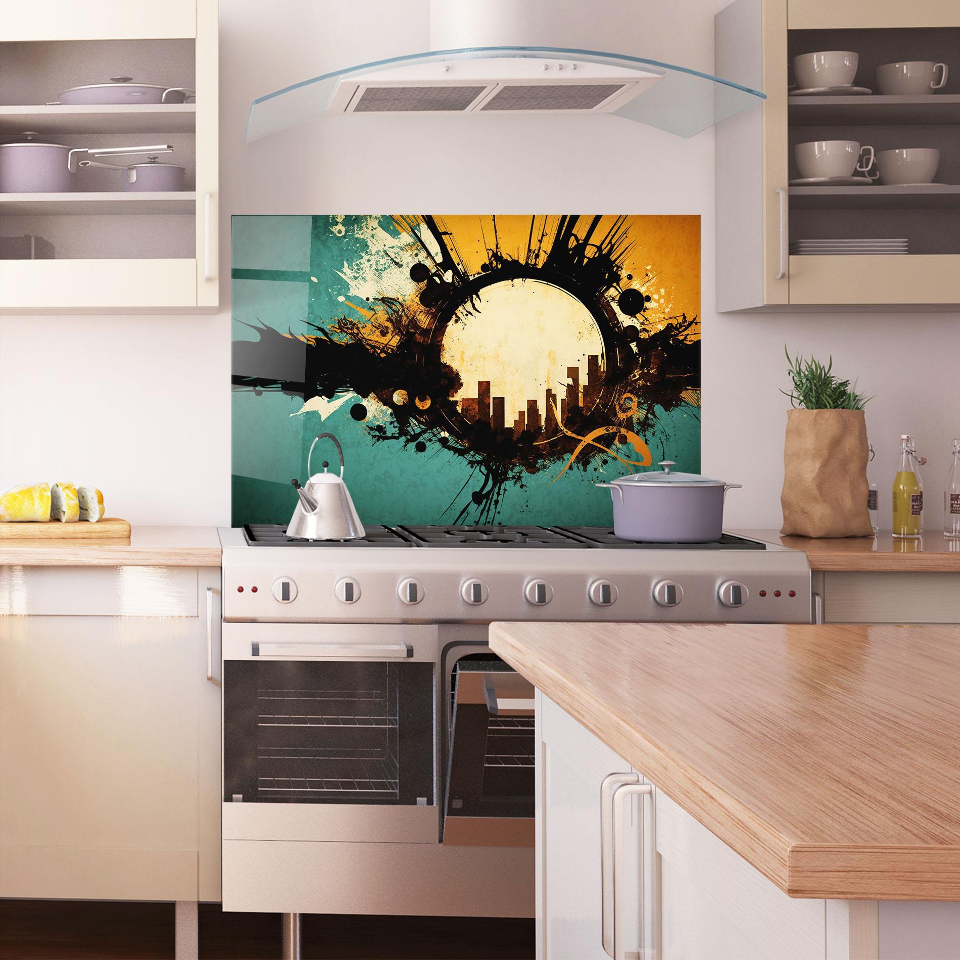 Panou Sticla Bucatarie Abstract Circle City mockup 1