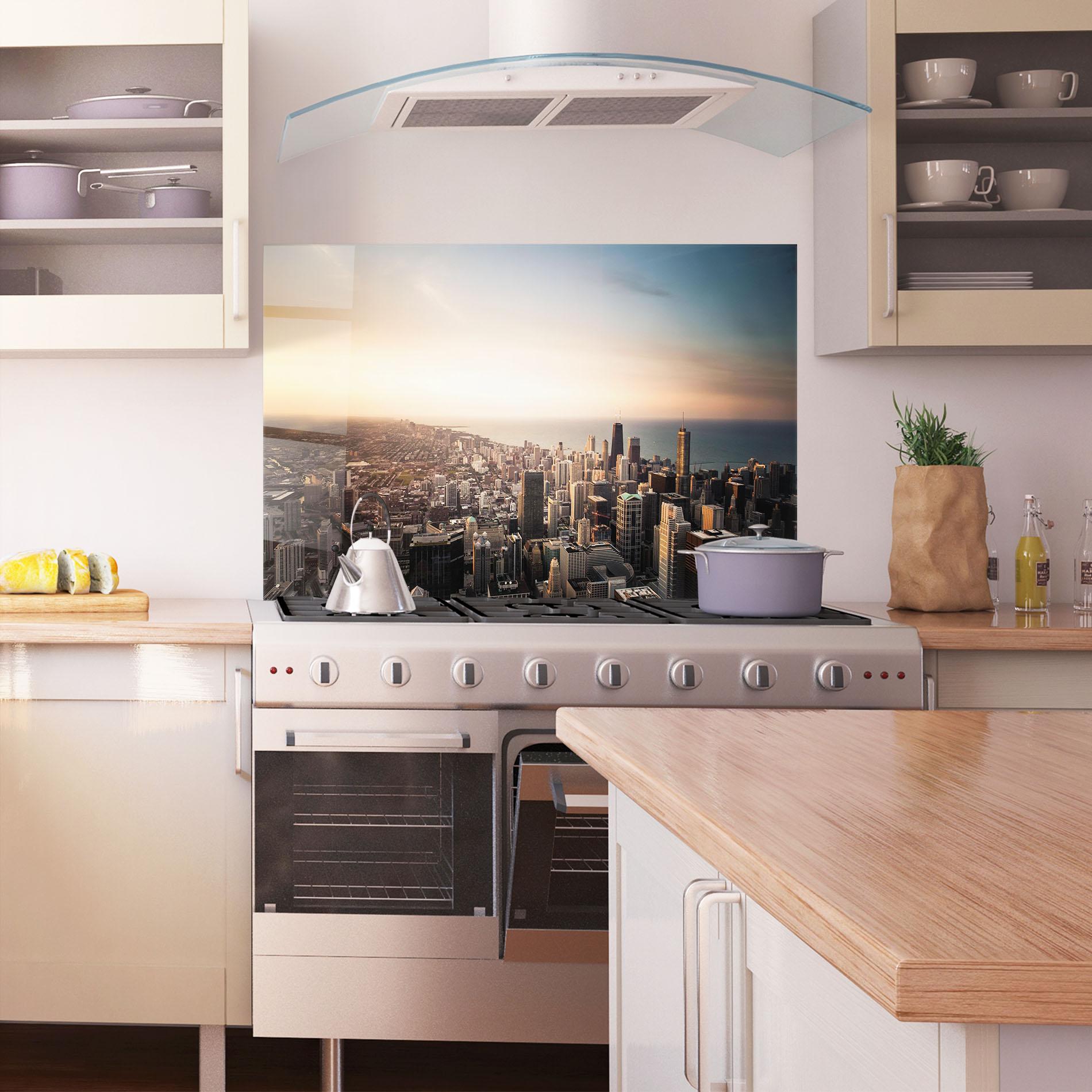 Panou Sticla Bucatarie City Buildings mockup 1